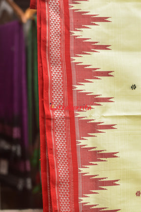 White Ganga Jamuna Red Black Double Anchal Berhampuri Silk Saree