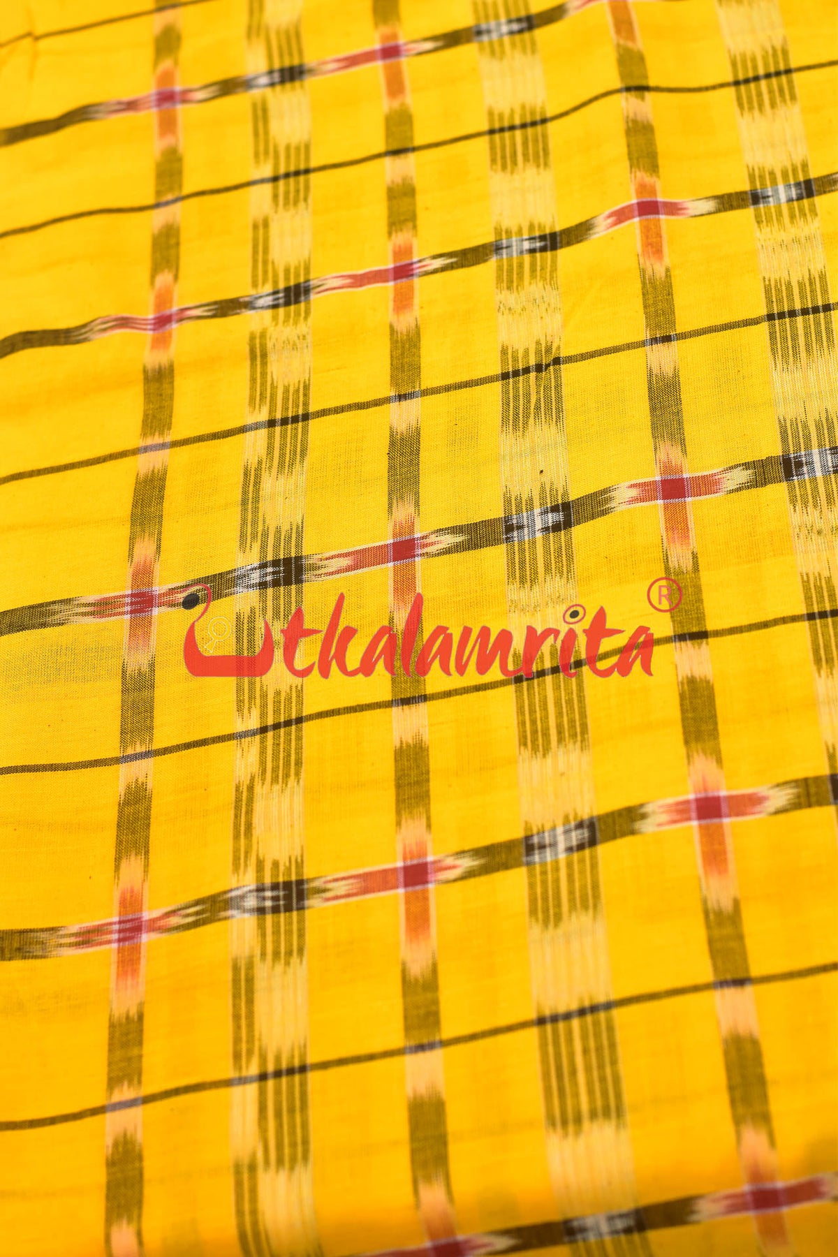 Yellow Chequered Sambalpuri Cotton (Fabric)