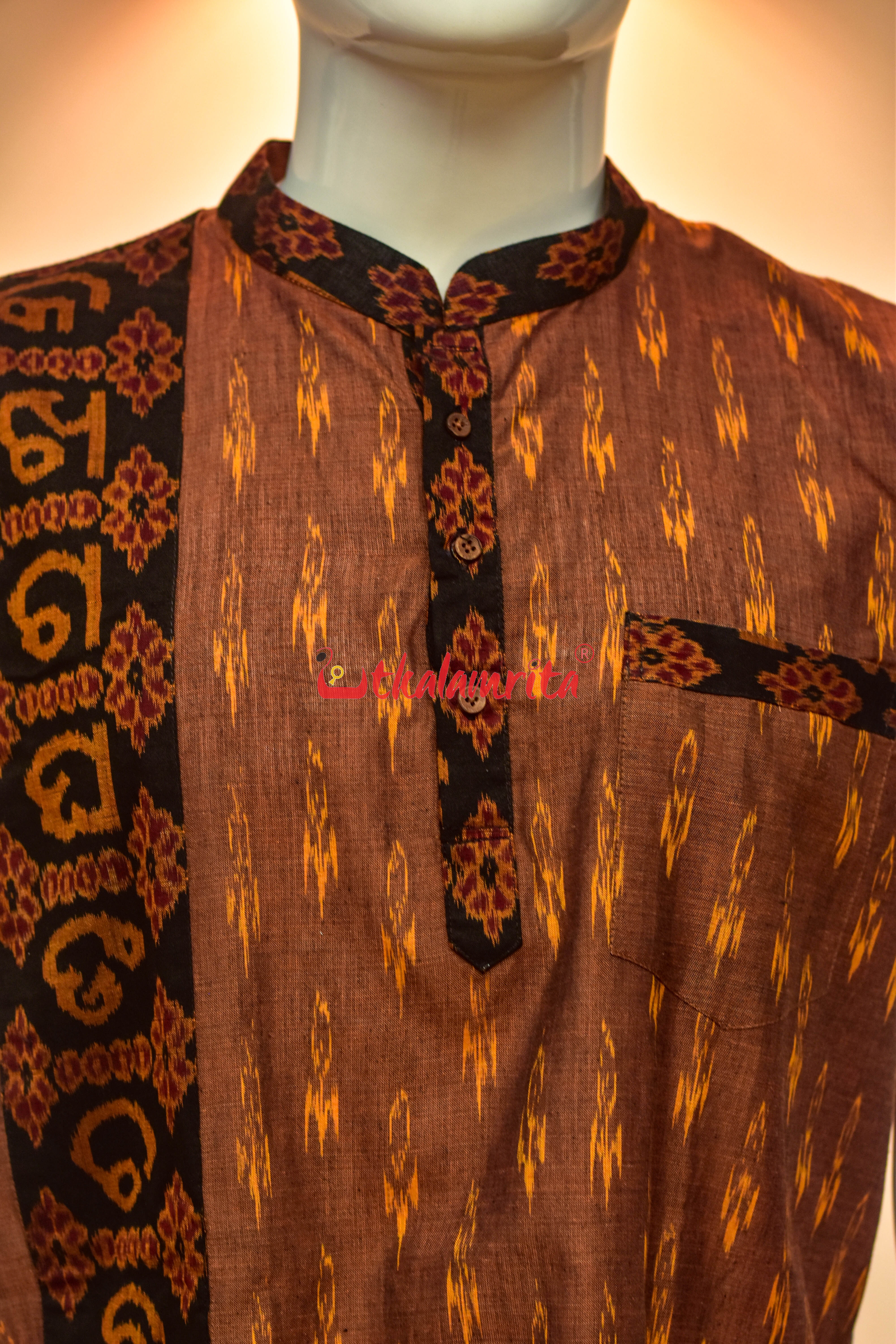 Golden Labanga with Odia Alphabets Design (Men's Short Kurta)