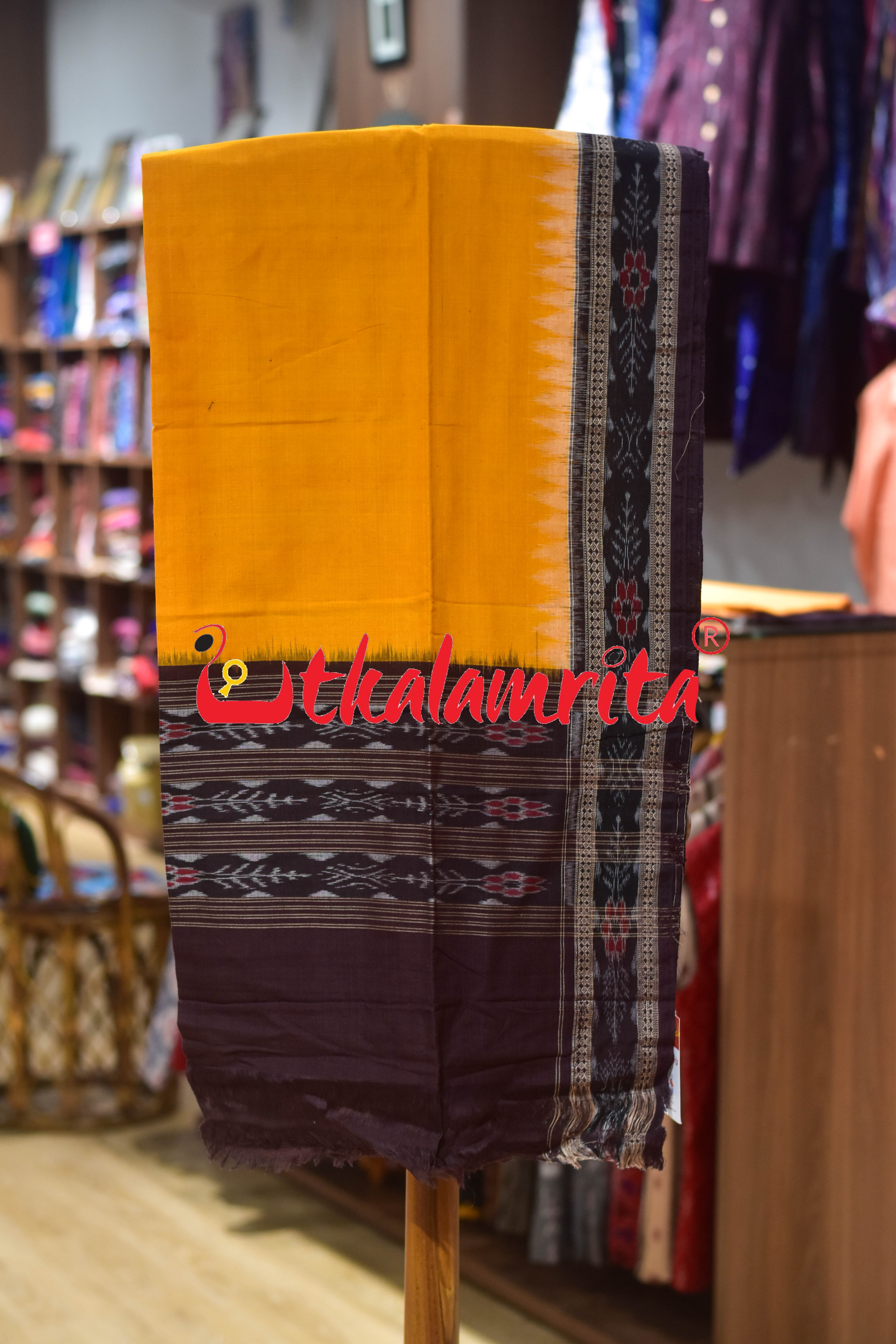 Coffee Yellow Thikiri Waves Sambalpuri Cotton Dress Set