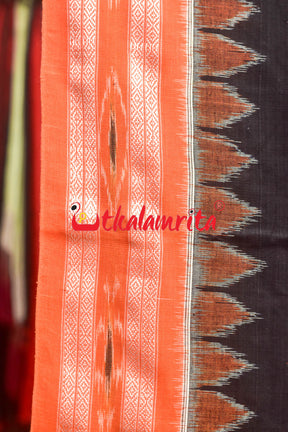 Black with Orange Kadha Khandua Cotton Saree