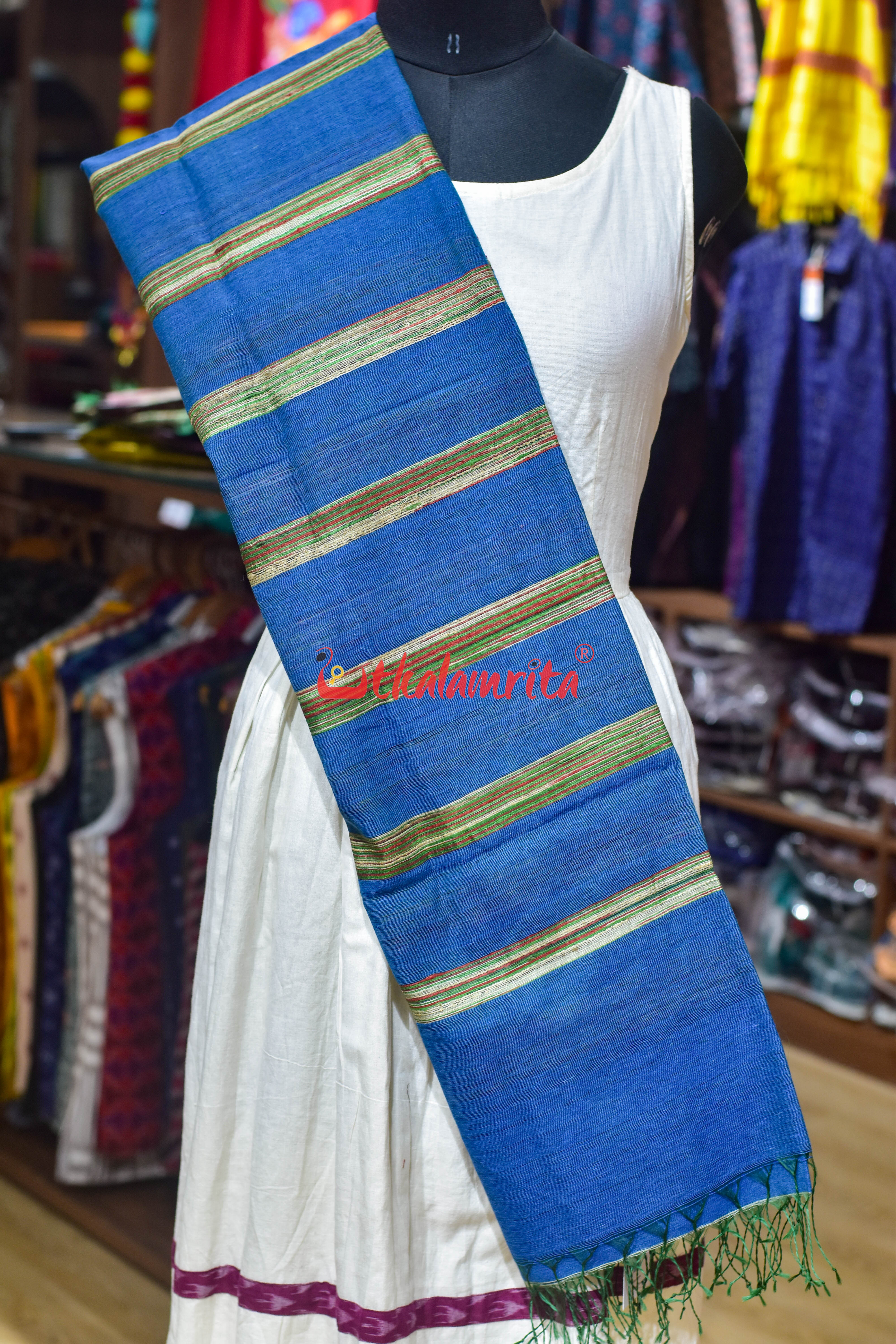 Blue with Multi Lines Eri Silk Tussar (Dupatta)