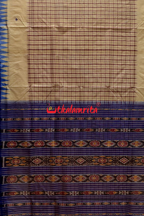 Middle Checks Maroon Blue Tussar Saree