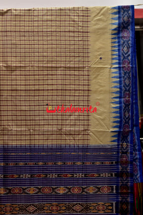 Middle Checks Maroon Blue Tussar Saree