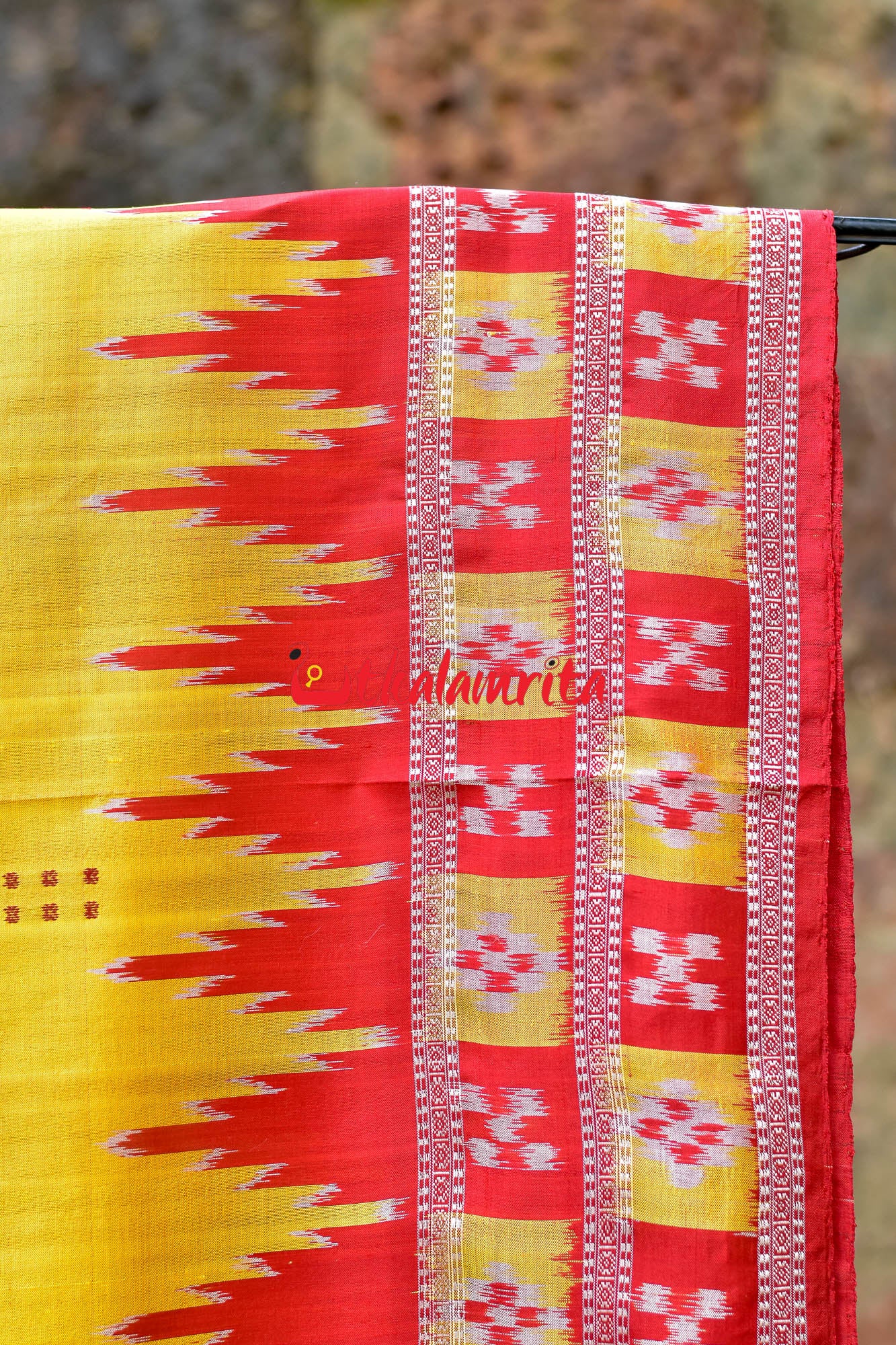 Devi Yellow Double Border Pasapali Khandua Silk Saree