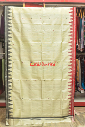 White Ganga Jamuna Red Black Double Anchal Berhampuri Silk Saree