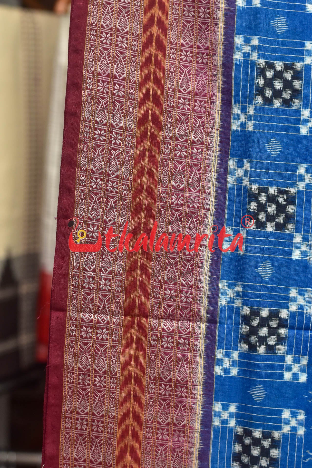 Blue Black Small Pasapali Sambalpuri Cotton Saree