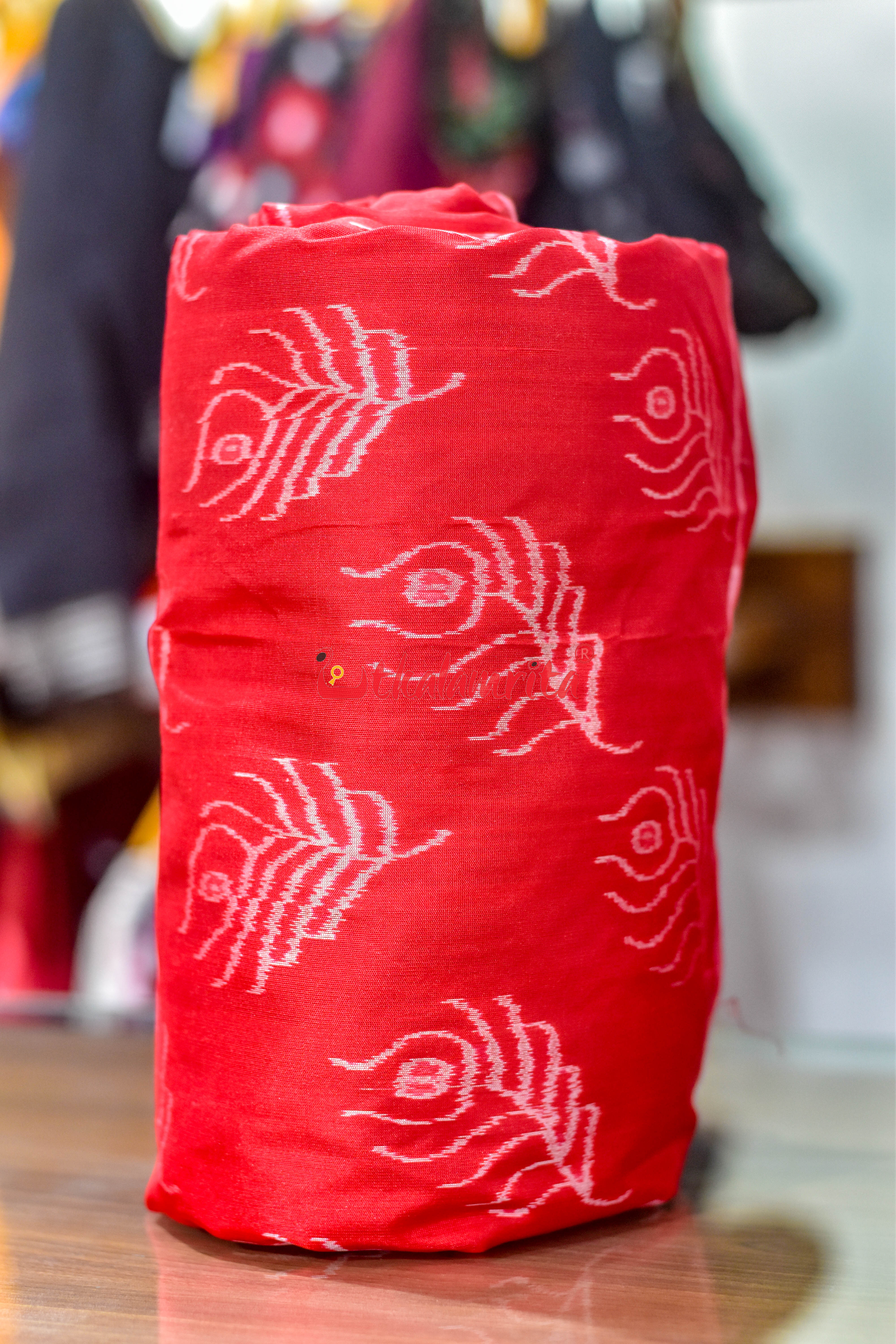 Red with Mayurapucha Sambalpuri Silk (Fabric)