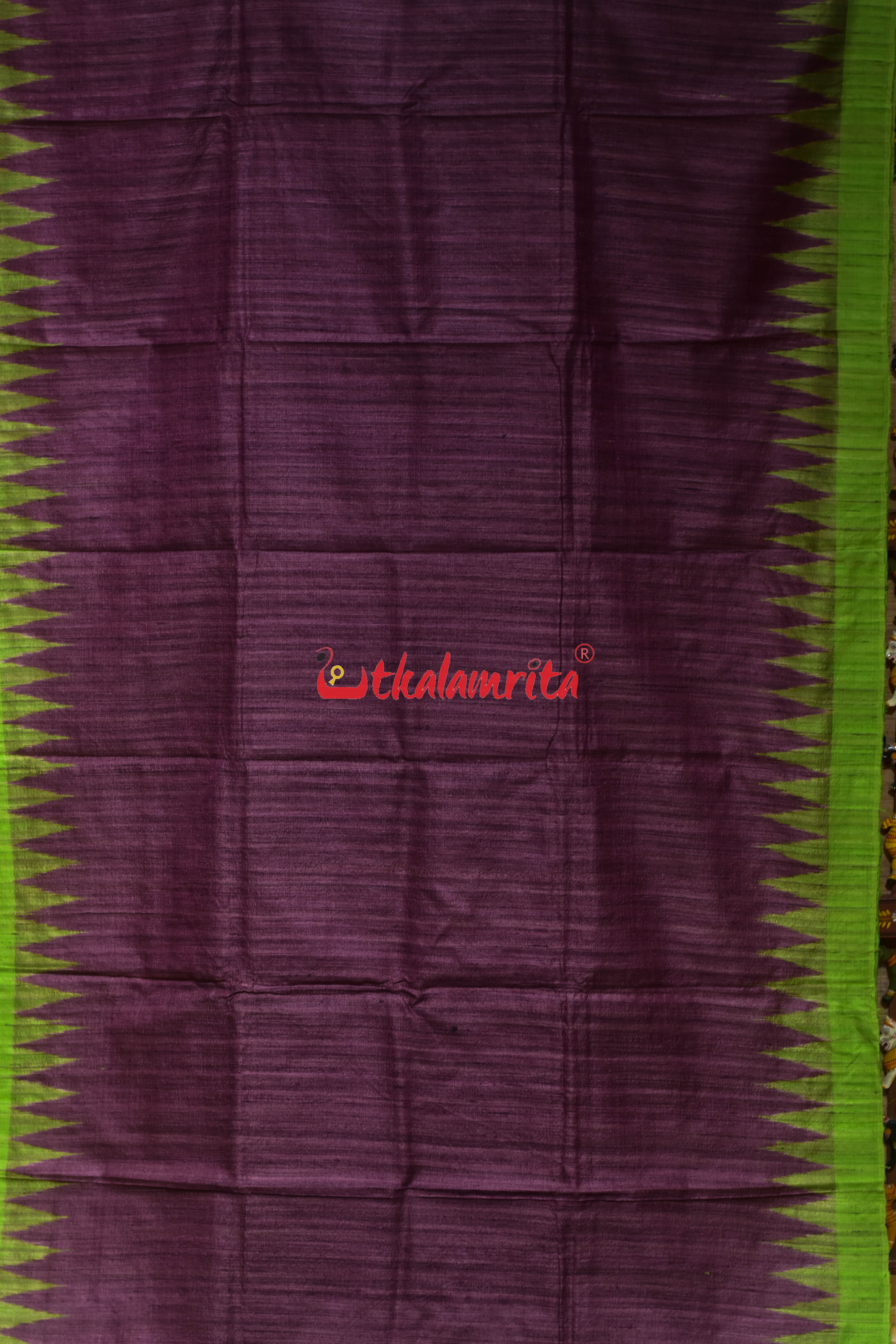 Purple with Green Border Gopalpur Tussar Silk Saree