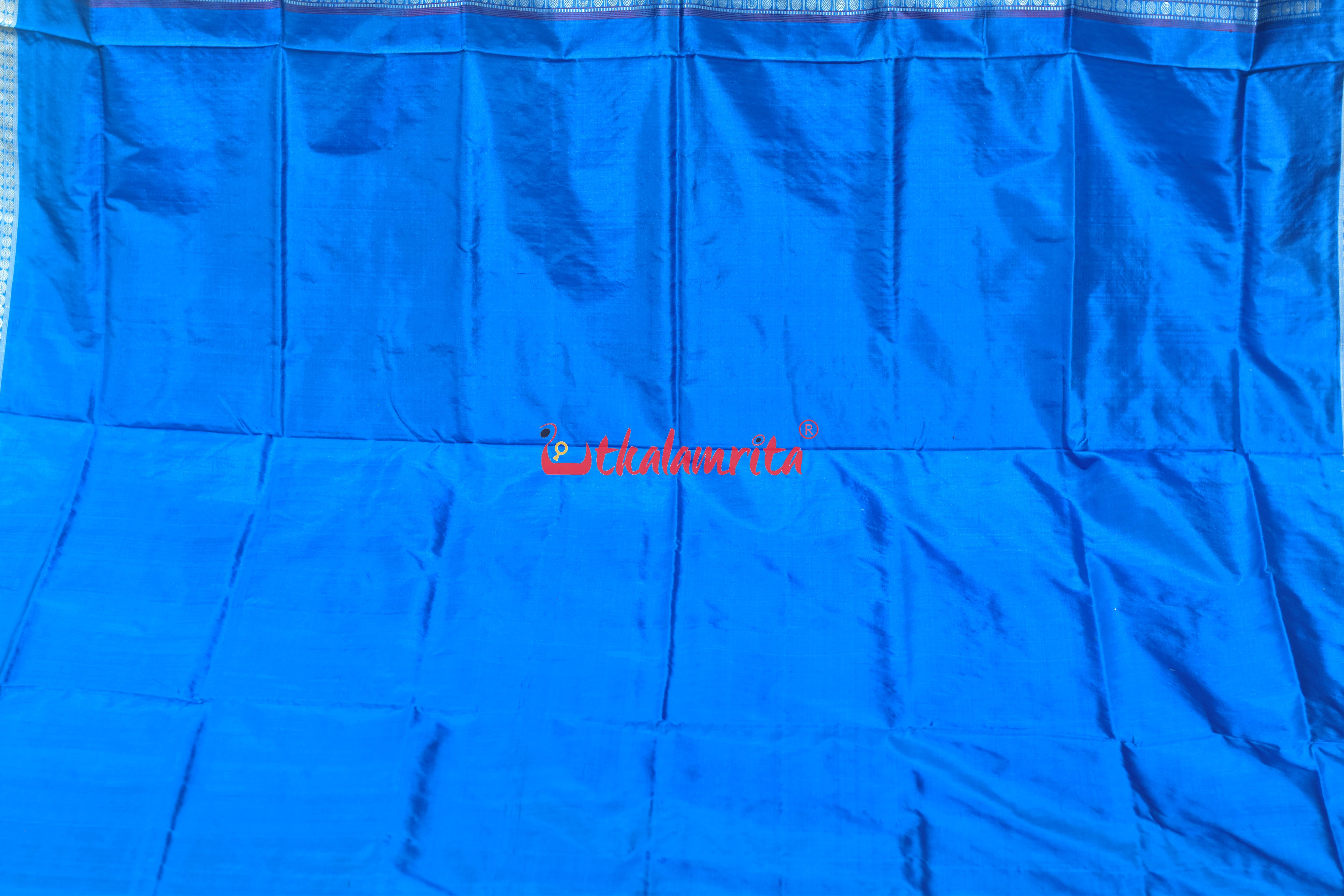 Red Flower Body with Blue Border Bomkai Silk Saree