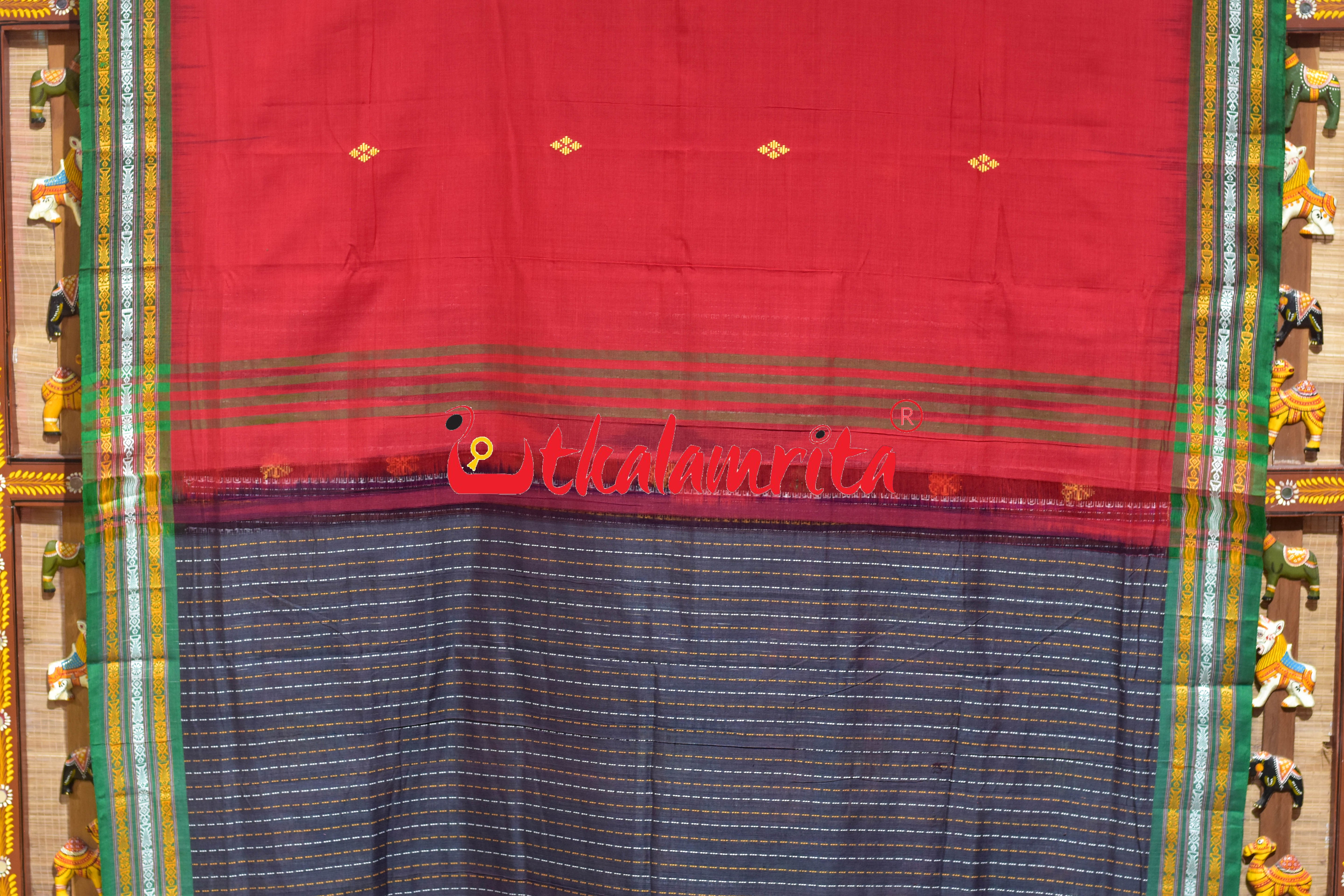 Red Flower Buta Dhalapathar Cotton Saree
