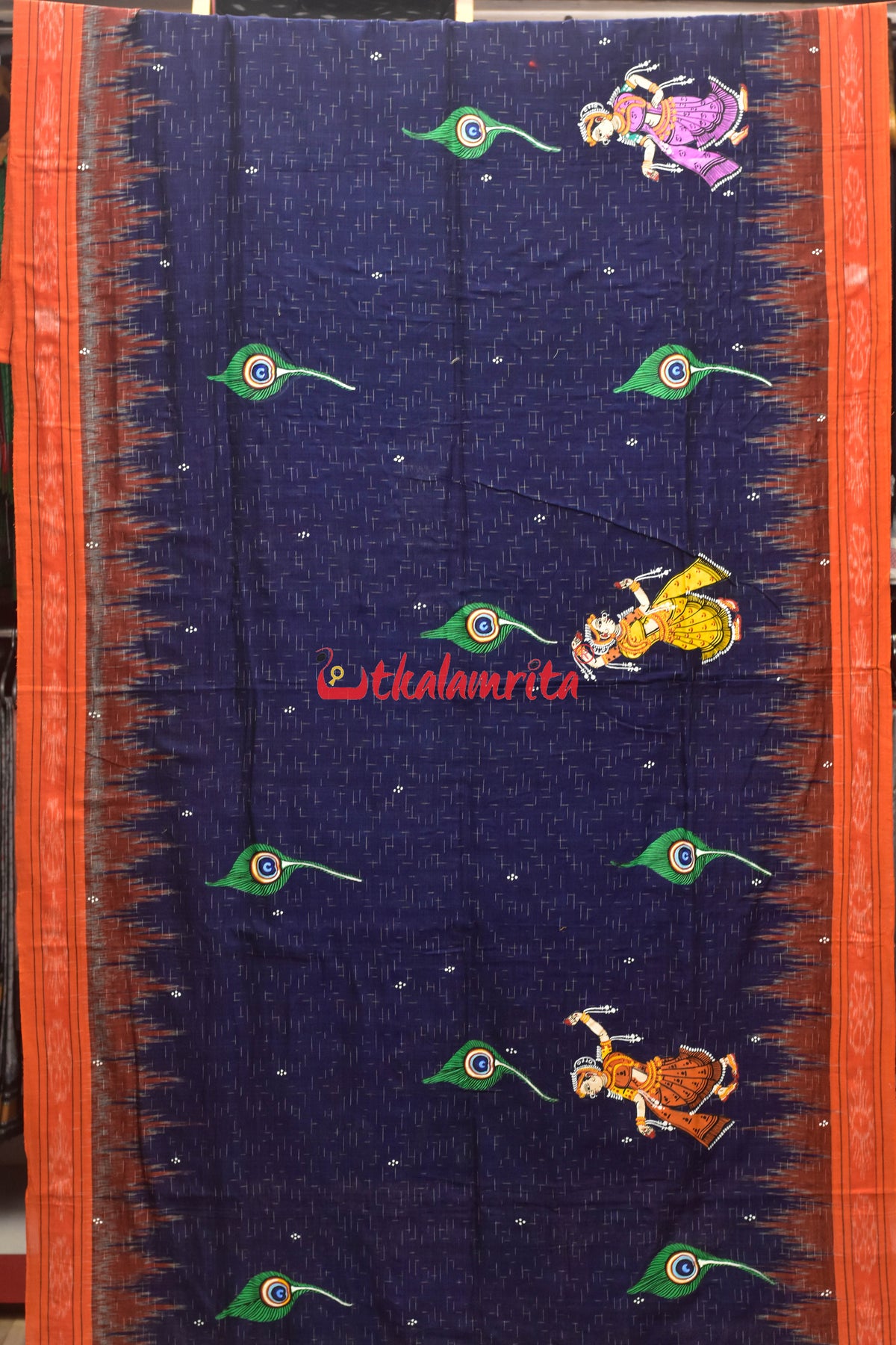 Blue Jharana with Barsha Rassa Pattachitra Cotton Saree