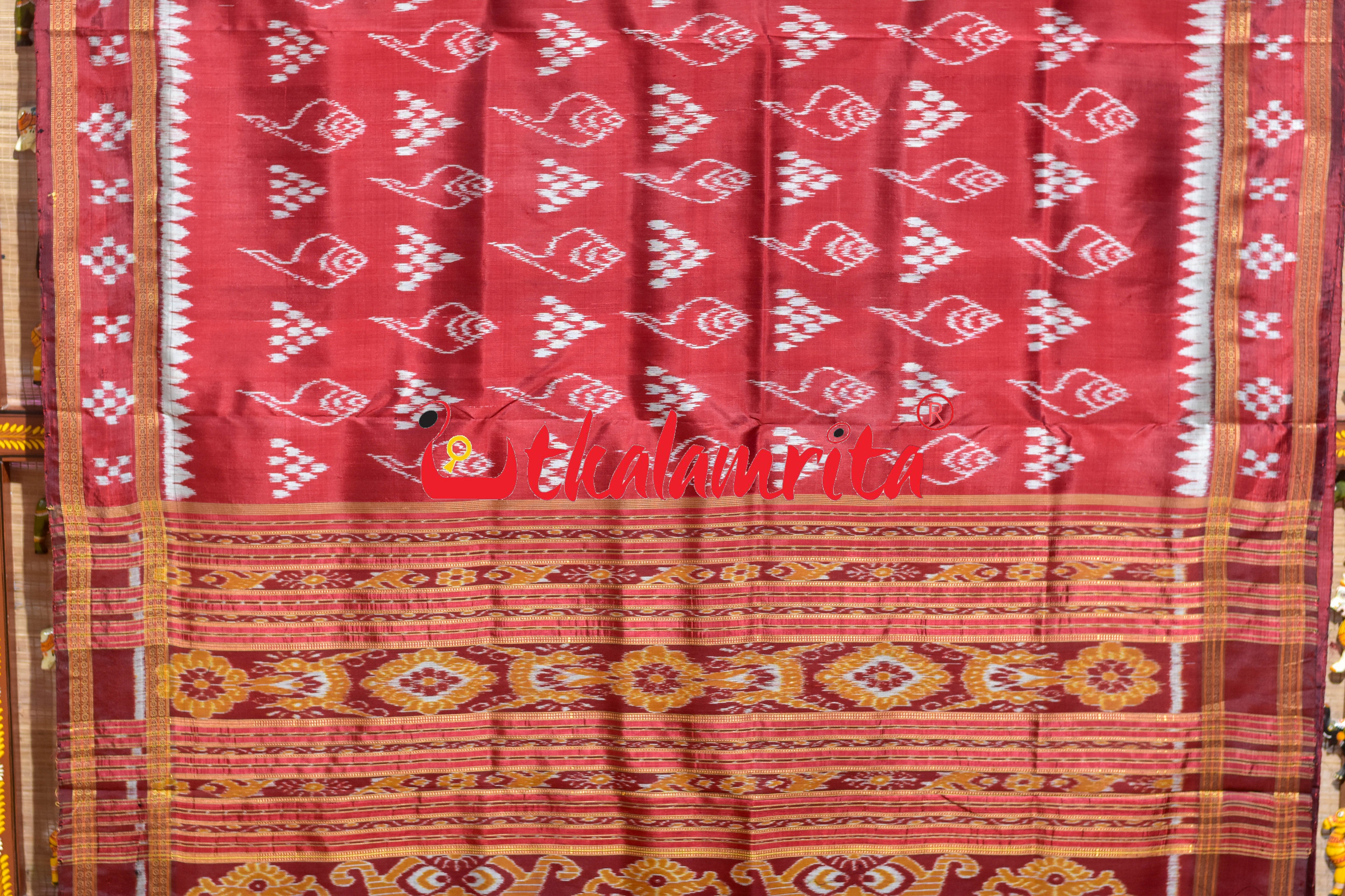 Maroon Chitta Sankha Khandua Silk Saree