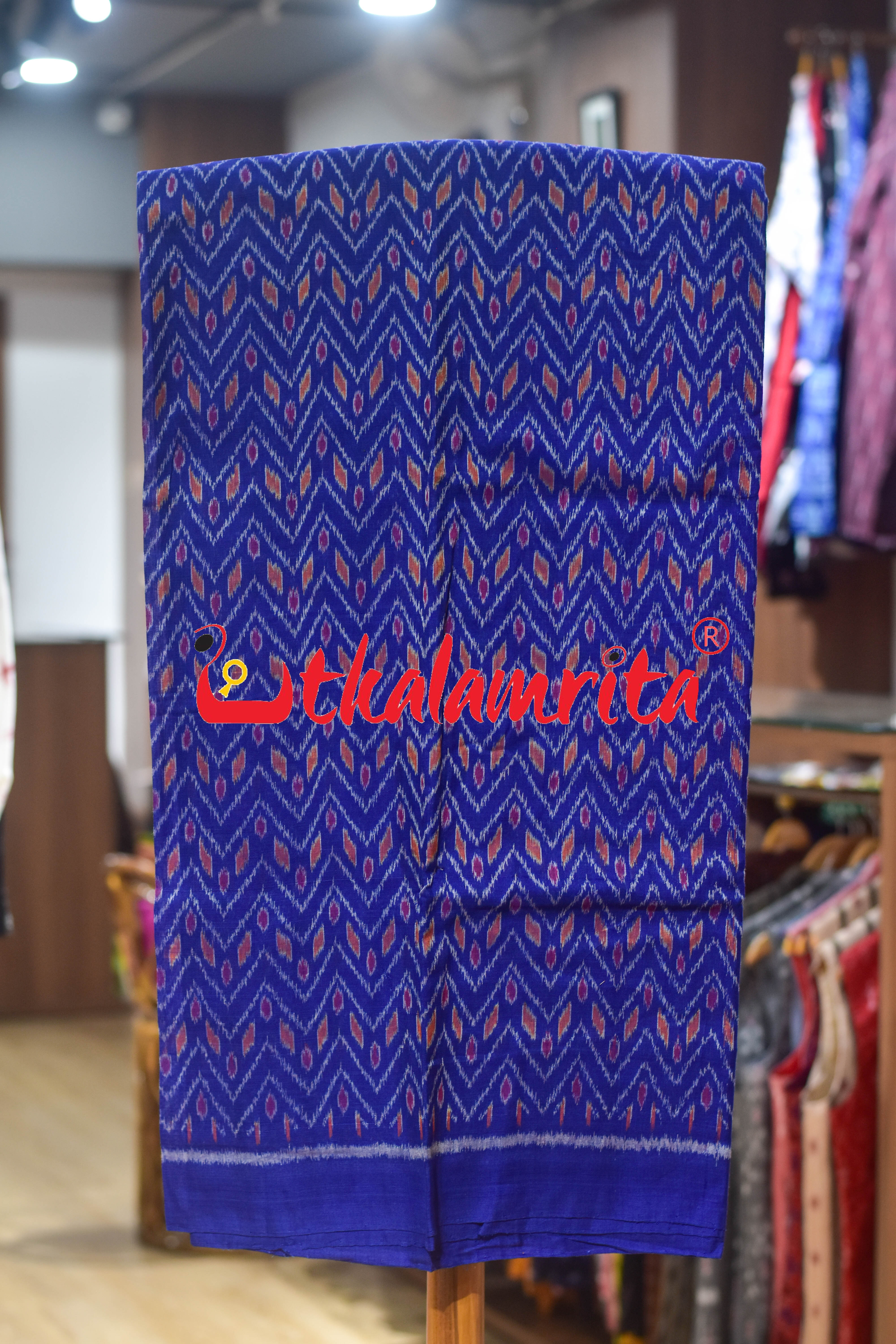 Blue Red Thikiri Waves Sambalpuri Cotton Dress Set