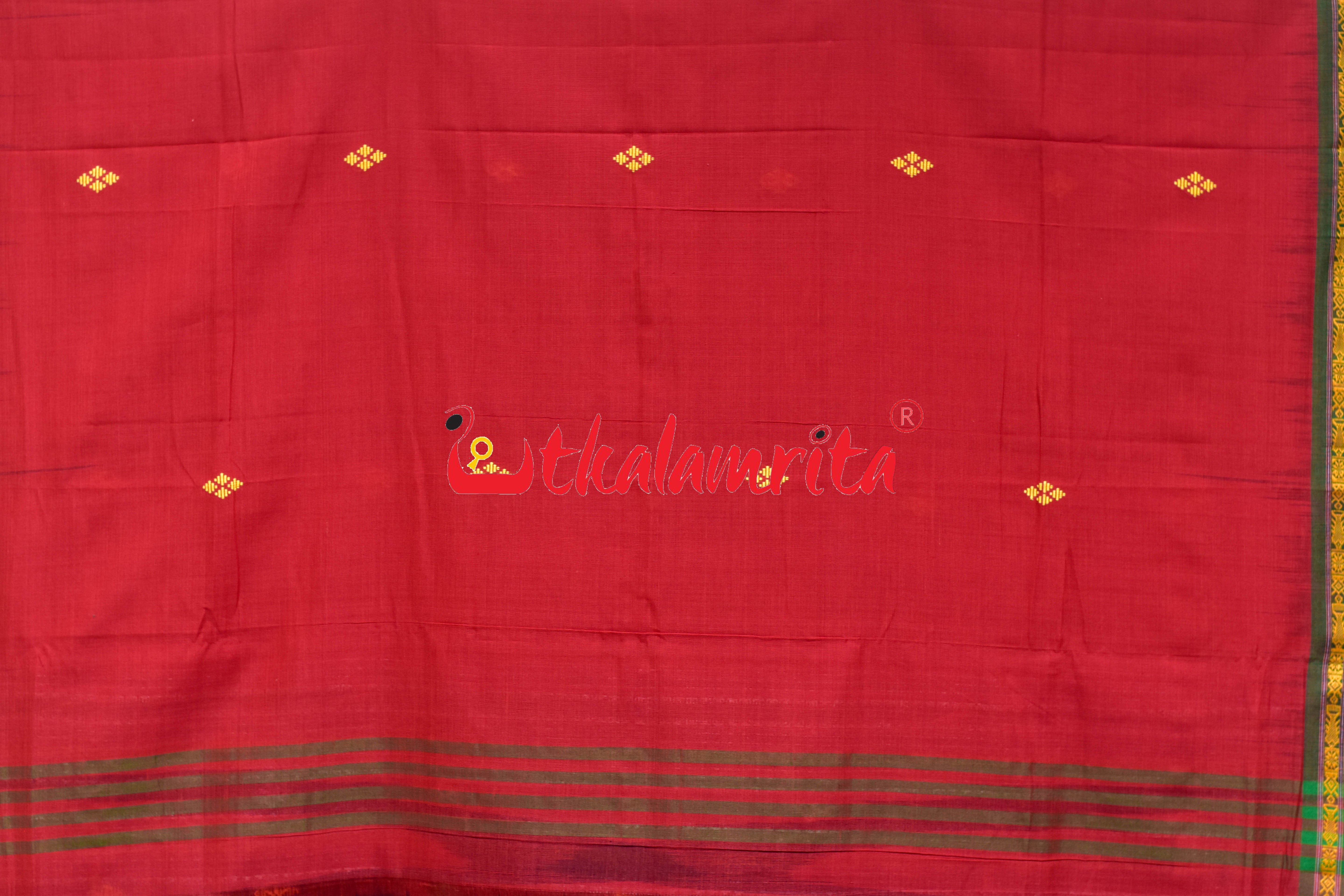 Red Flower Buta Dhalapathar Cotton Saree