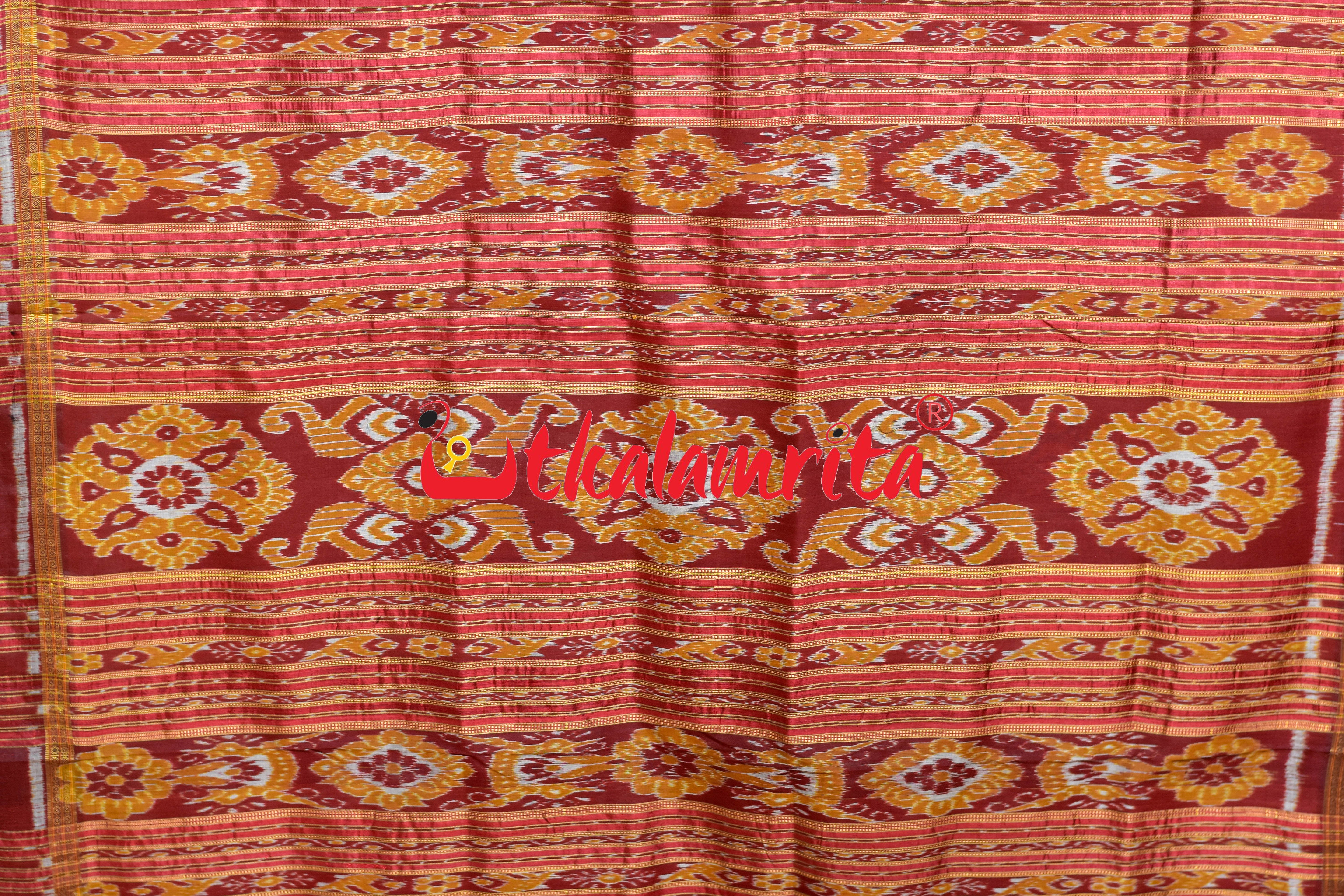 Maroon Chitta Sankha Khandua Silk Saree