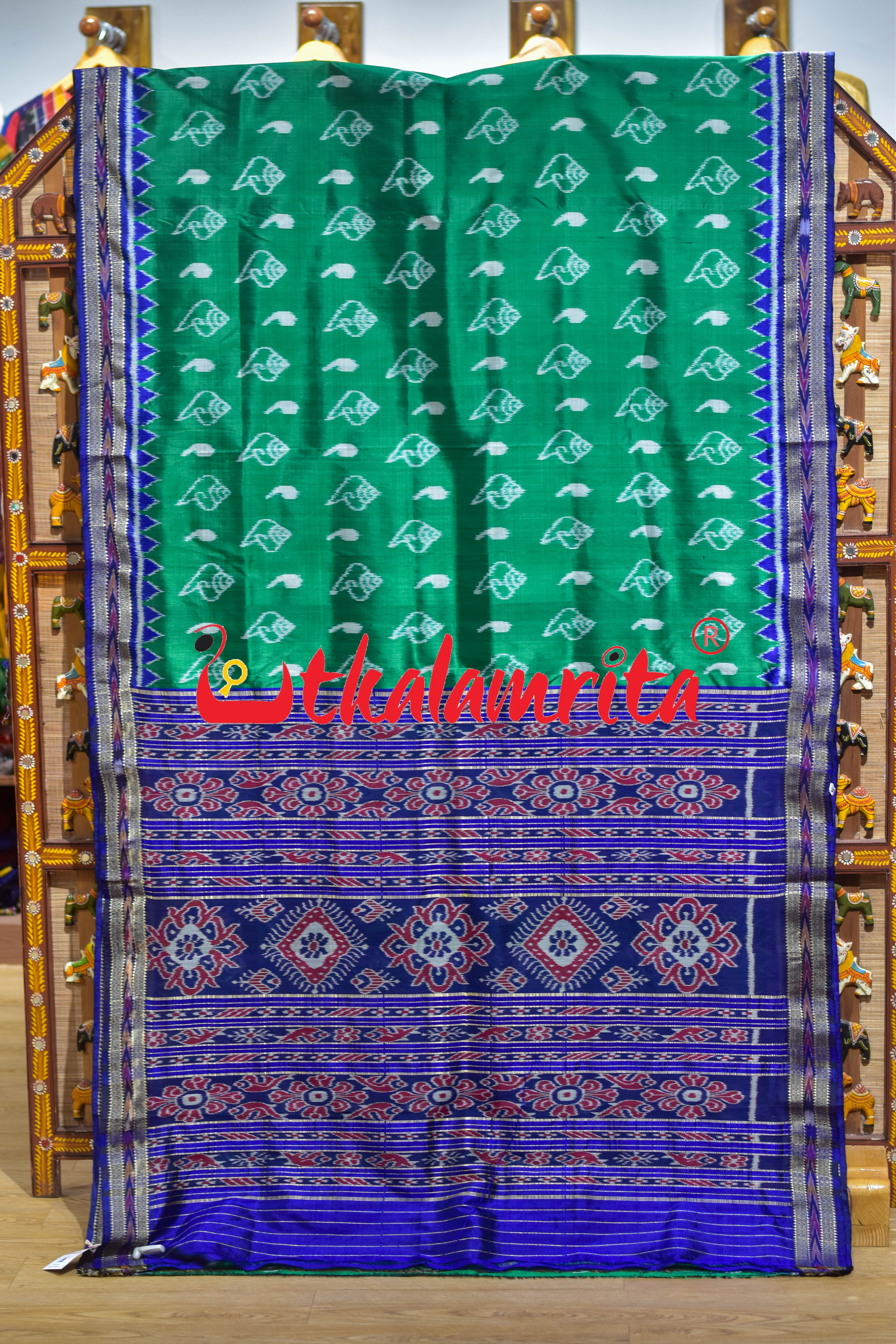 Green Blue Sankha Khandua Silk Saree
