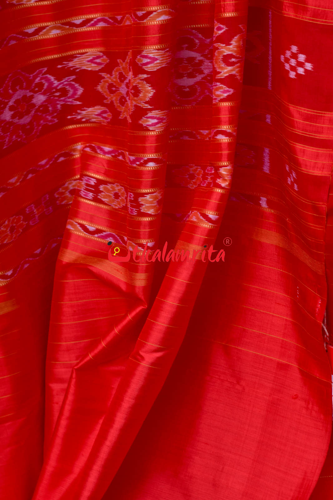 Self Red Unchuda Khandua Silk Saree