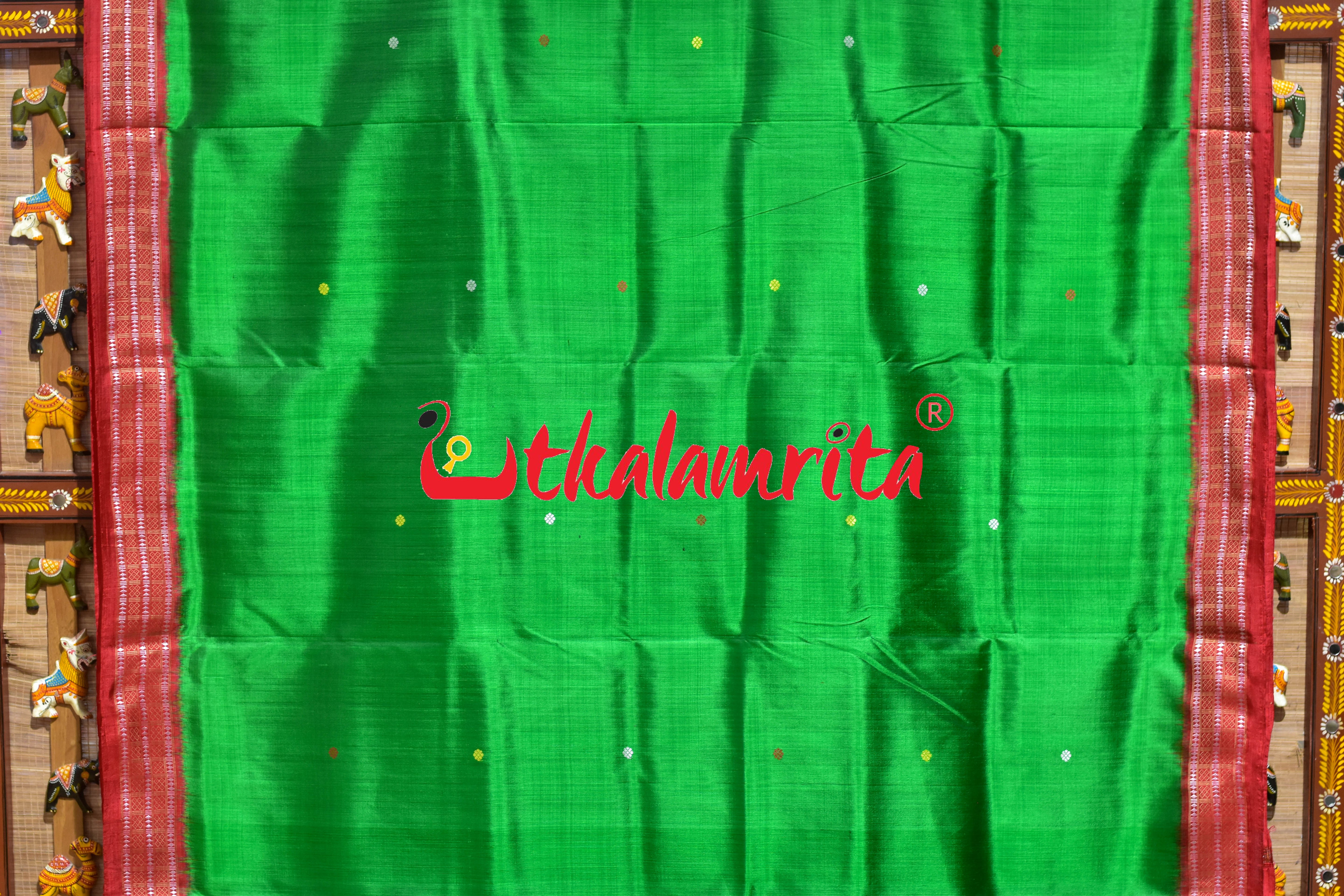 Siminoi Inspired Green Red Khandua Silk Saree