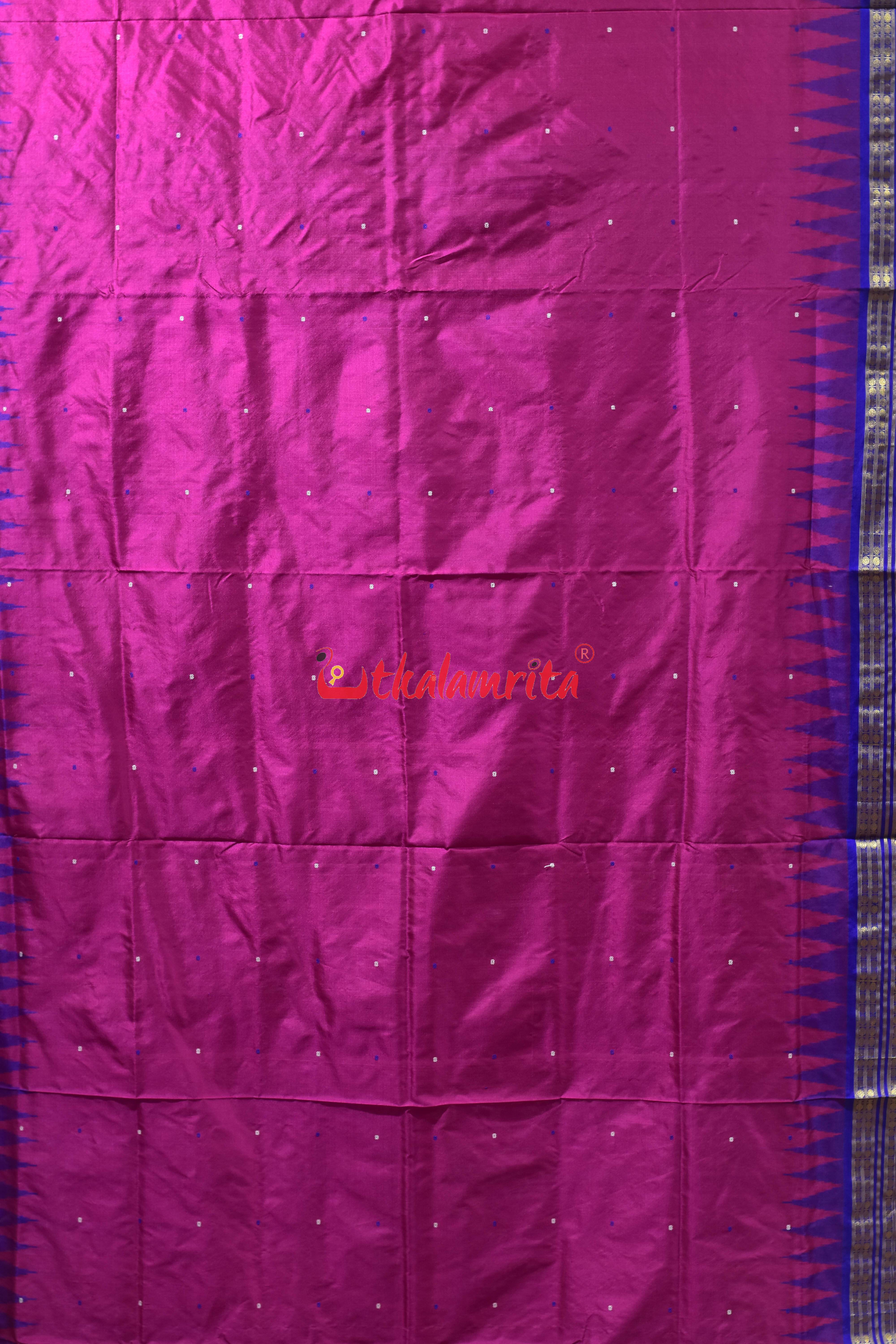 Magenta with Blue Buti Half Tissue Silk Saree