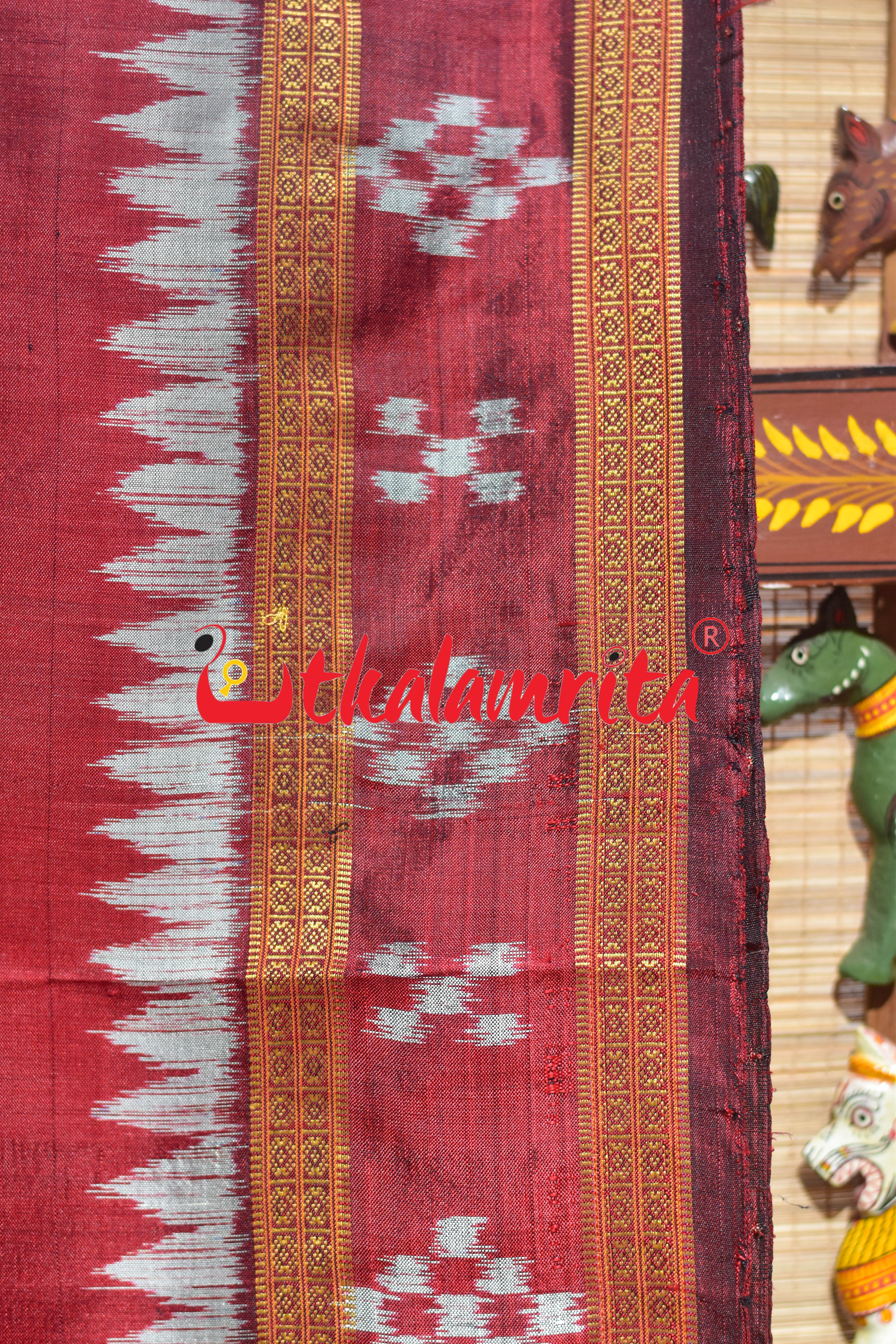 Maroon Chitta Sankha Khandua Silk Saree