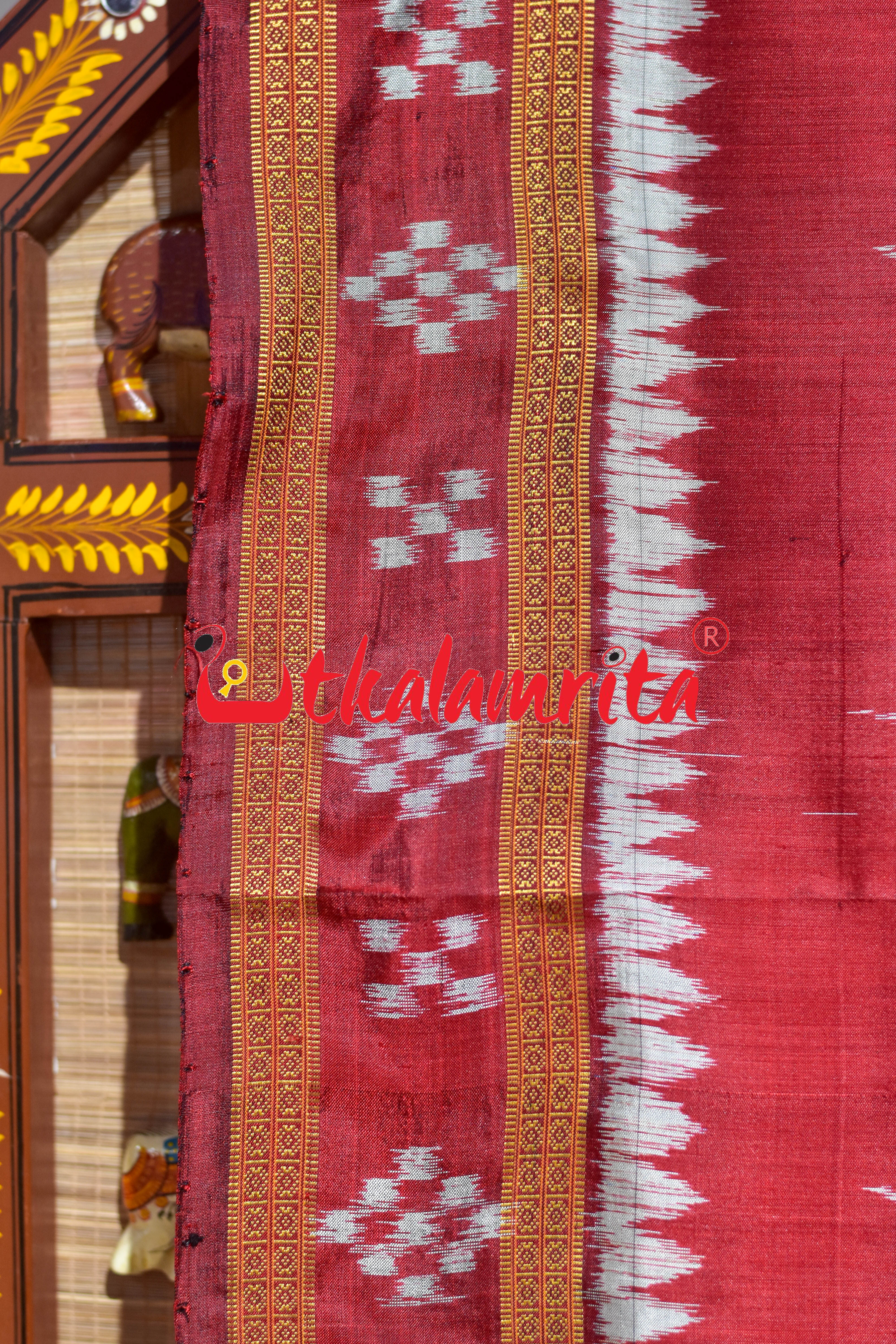 Maroon Chitta Sankha Khandua Silk Saree