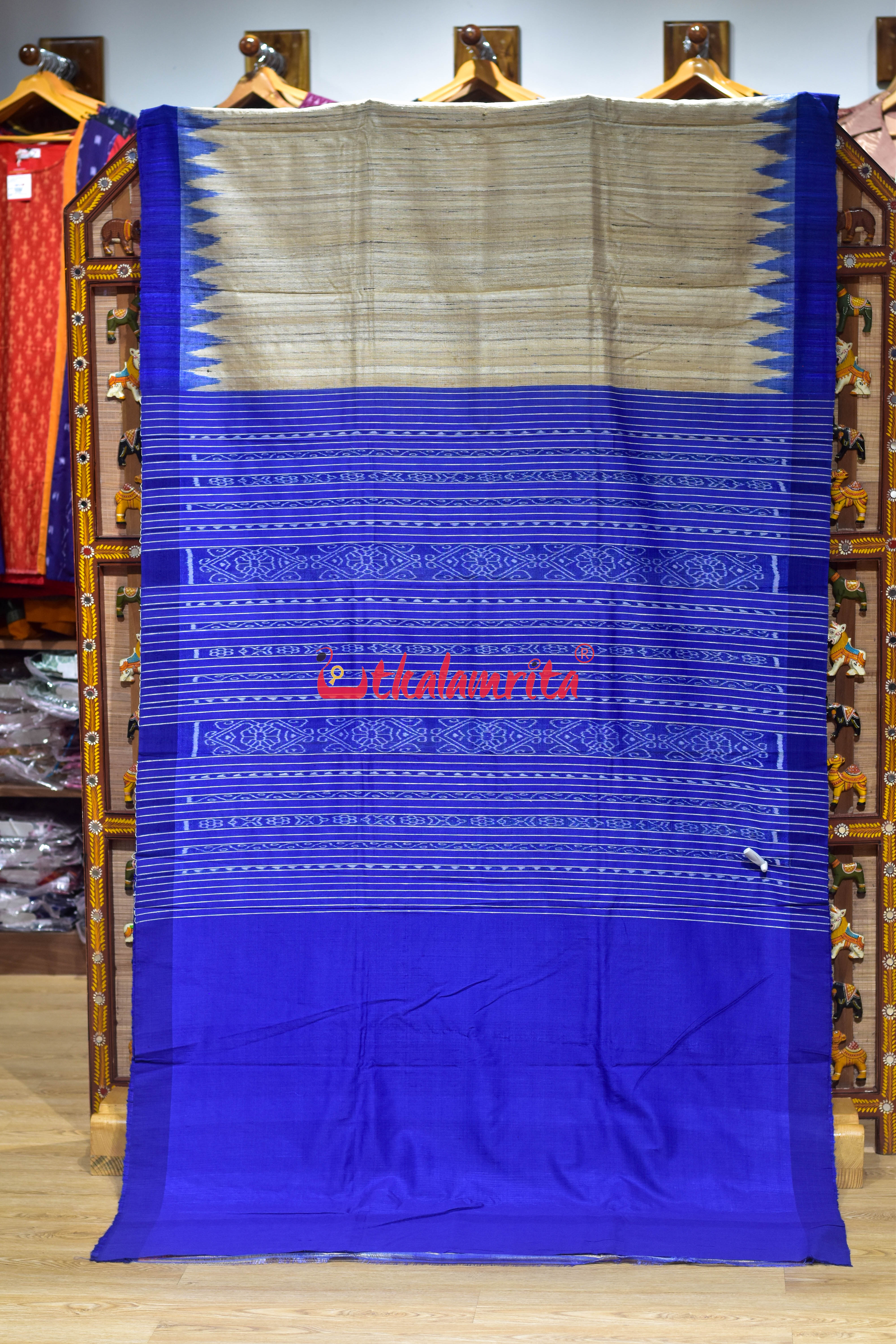 Ghee with Blue Border Gopalpur Tussar Silk Saree