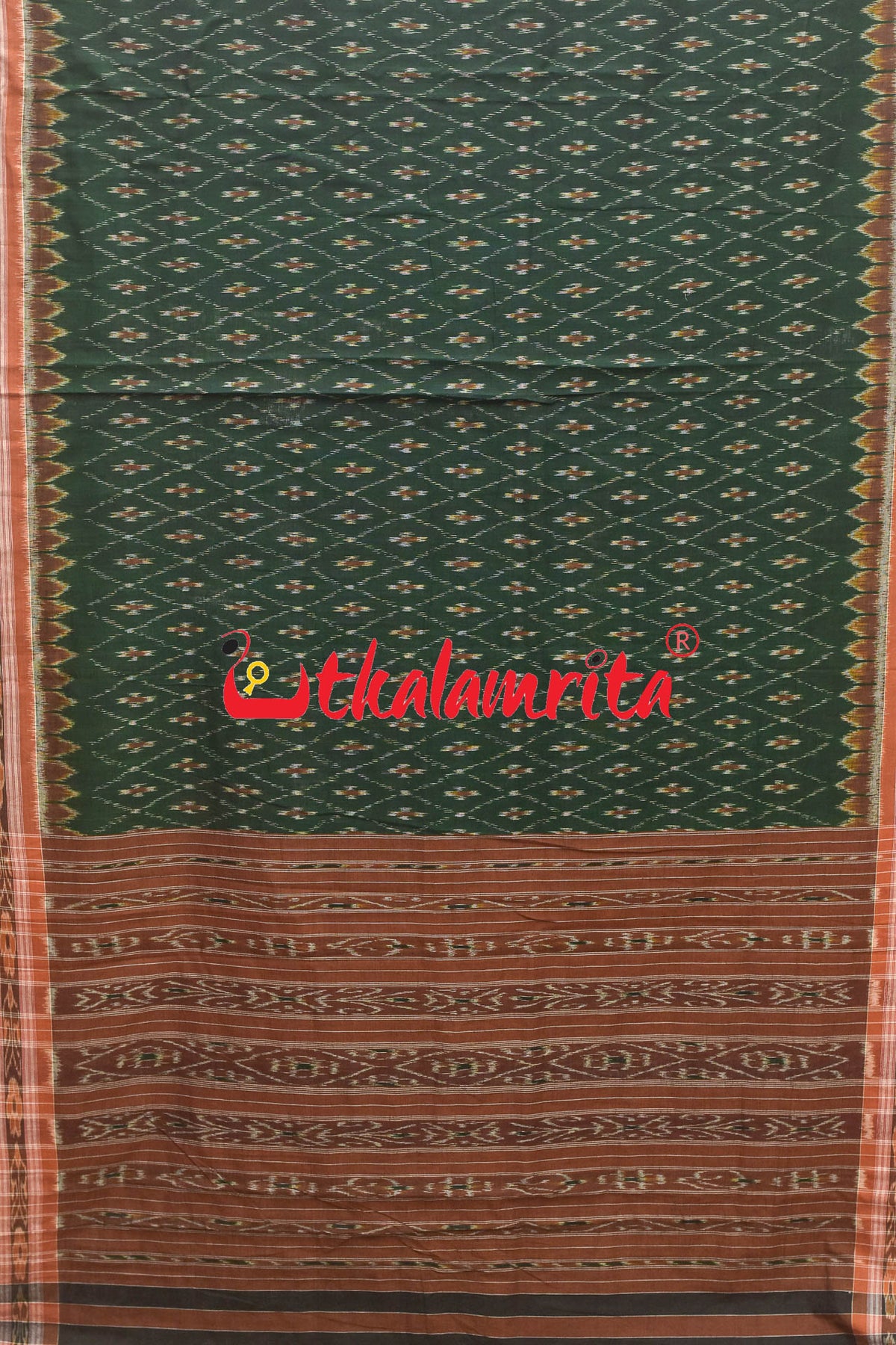 Dark Green Thikiri Phula Khandua Cotton Saree