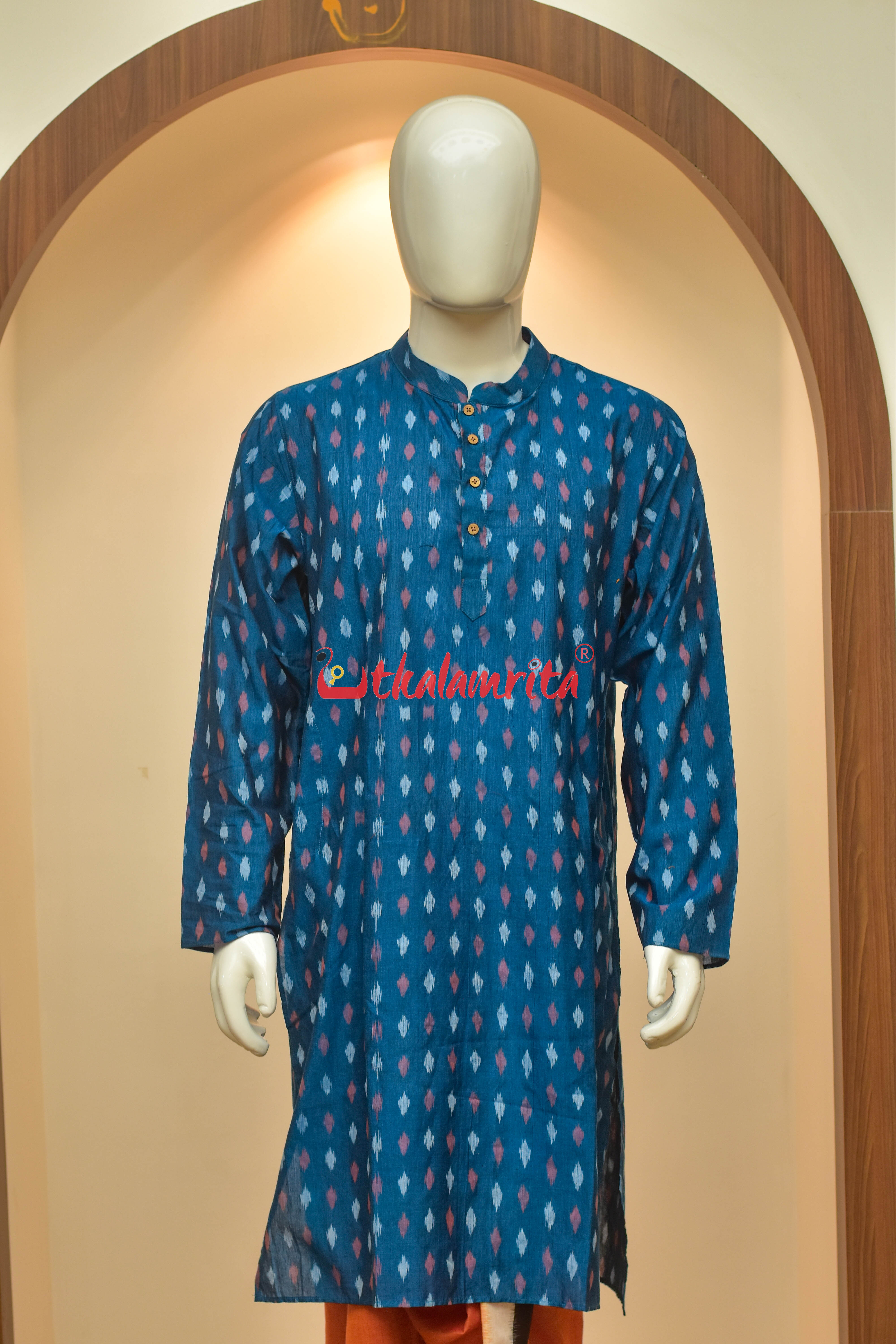 Teal Blue Dots (Men's Long Kurta)