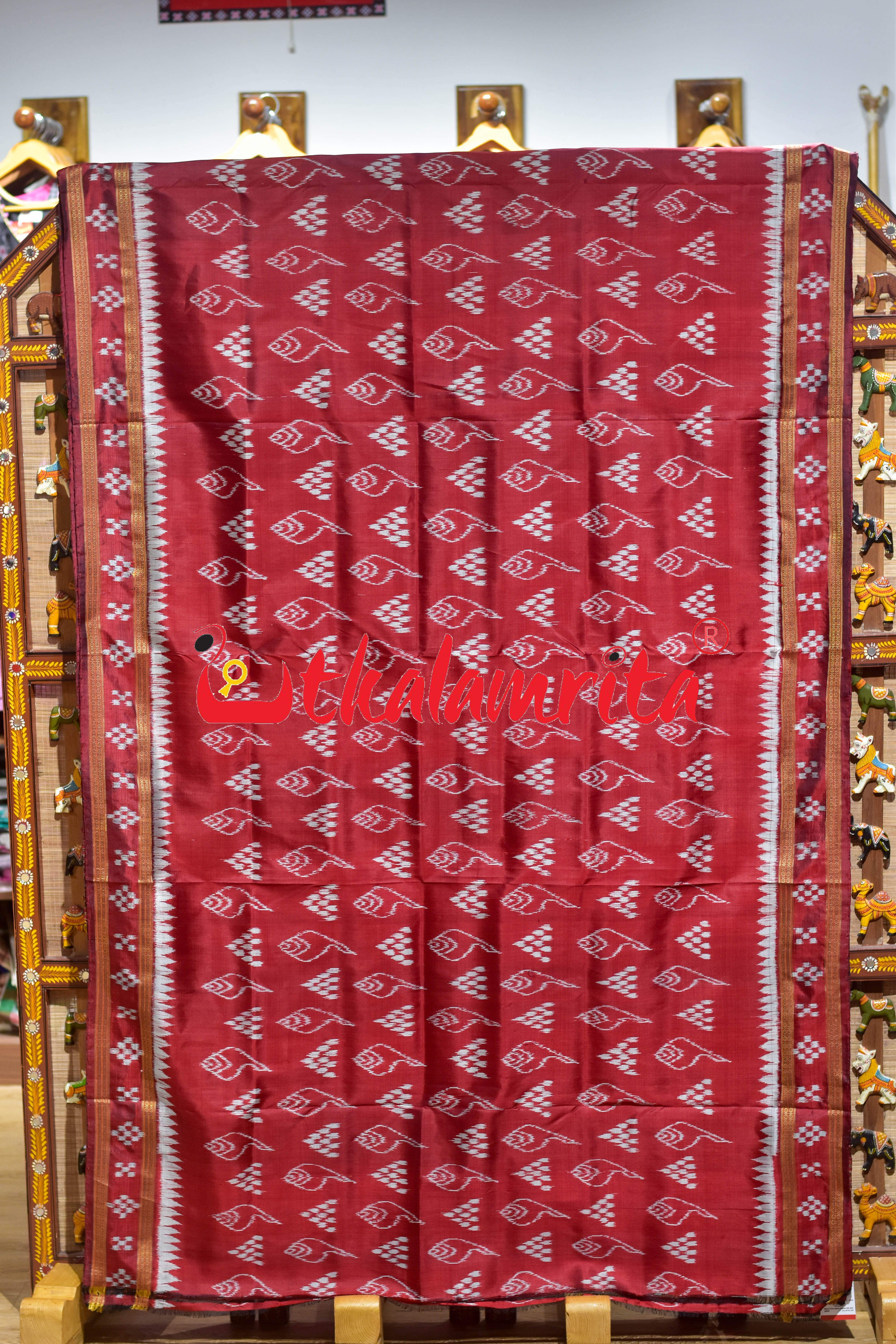 Maroon Chitta Sankha Khandua Silk Saree