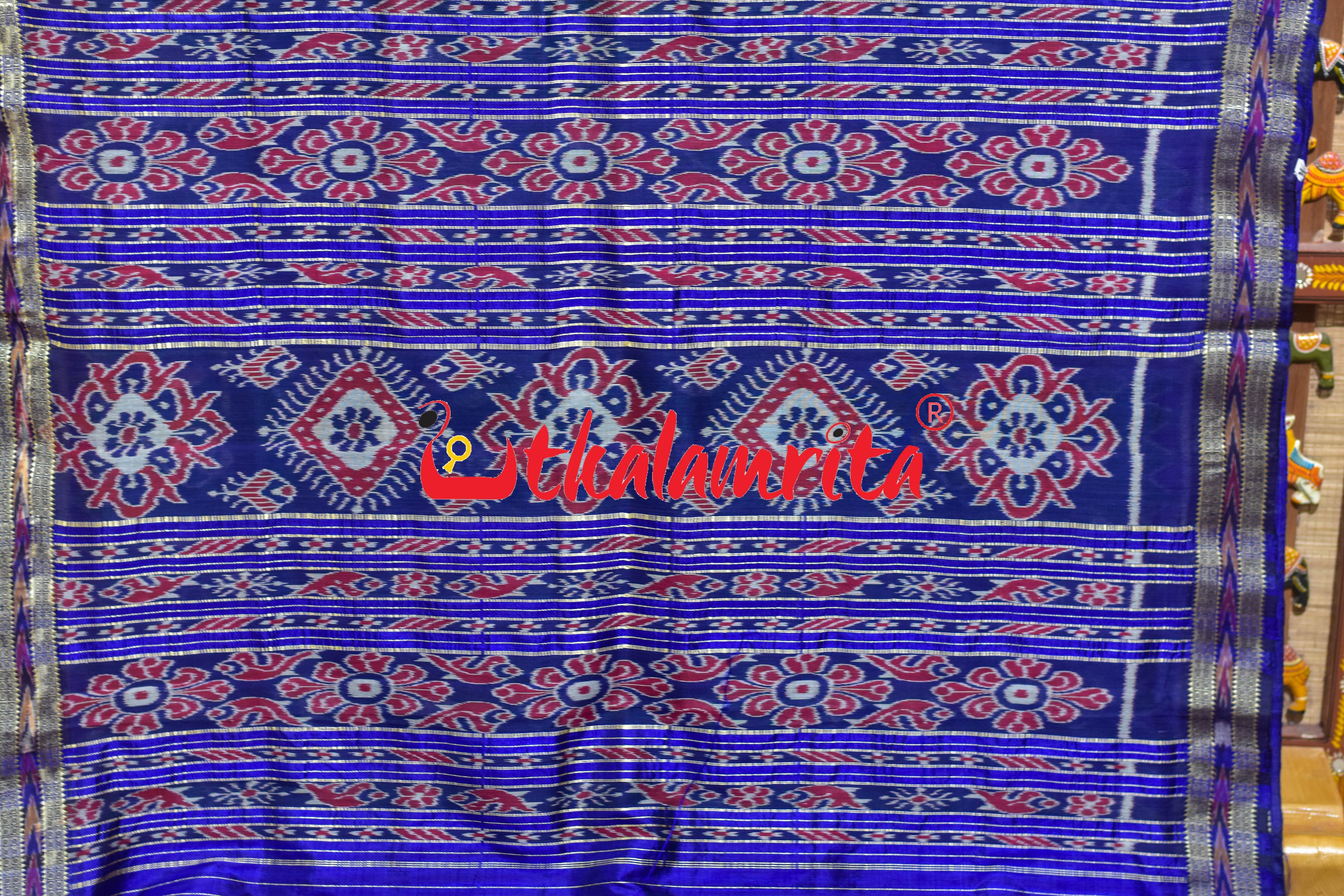 Green Blue Sankha Khandua Silk Saree