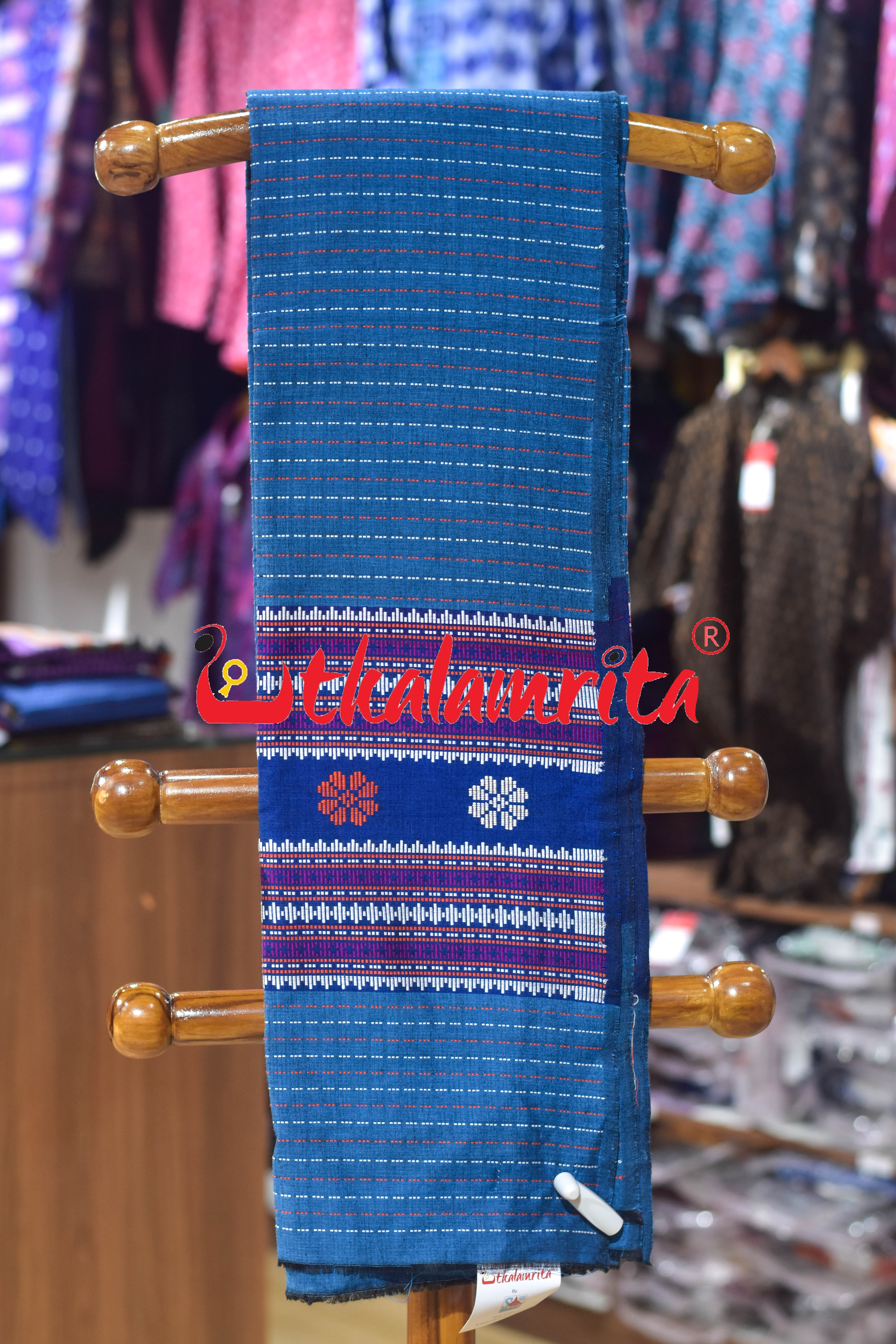Teal Blue Multi Flower Dhalapathar Cotton (Dupatta)