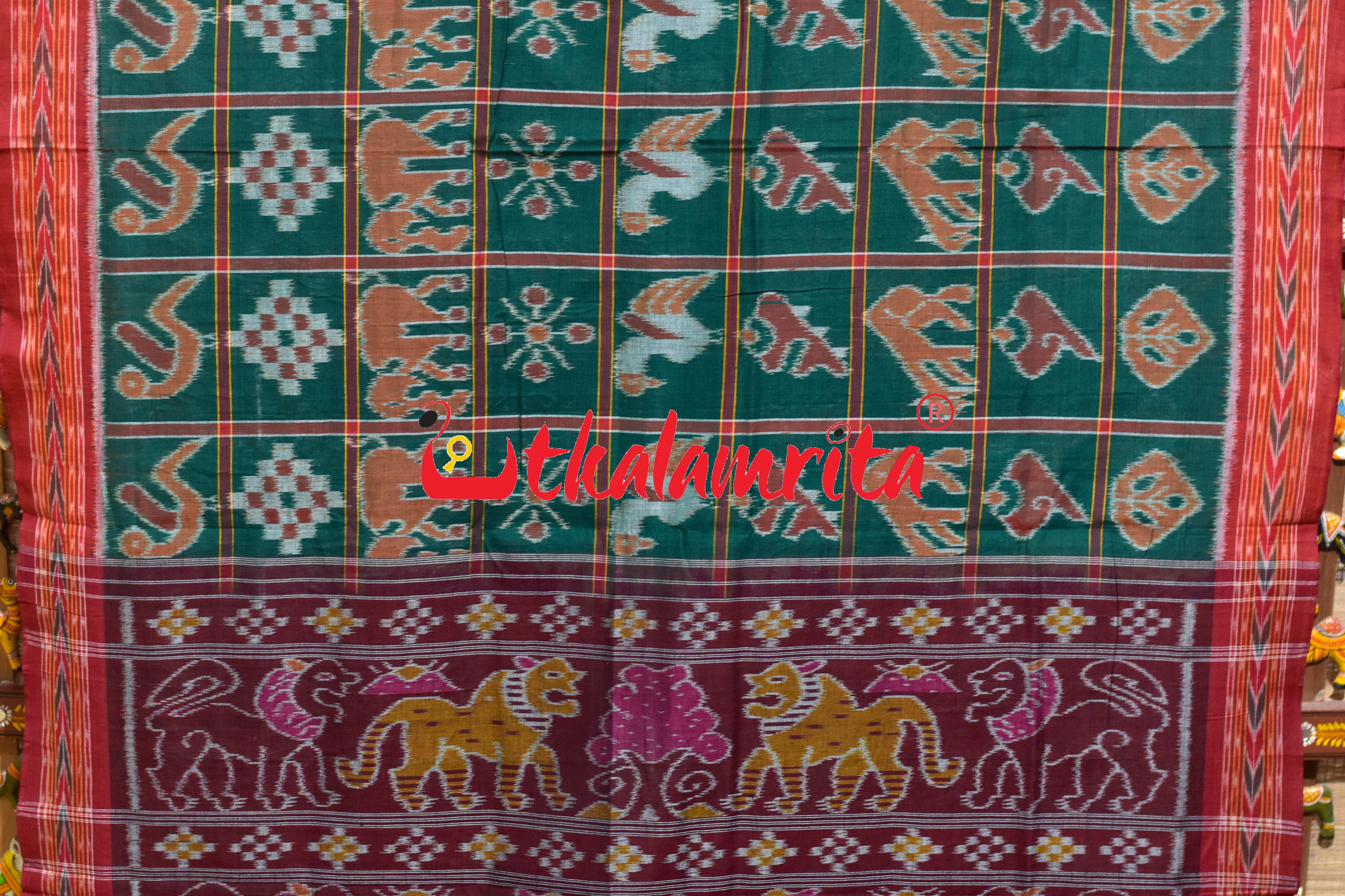 Green Red Dhanpatri Nabakothi Khandua Cotton Saree