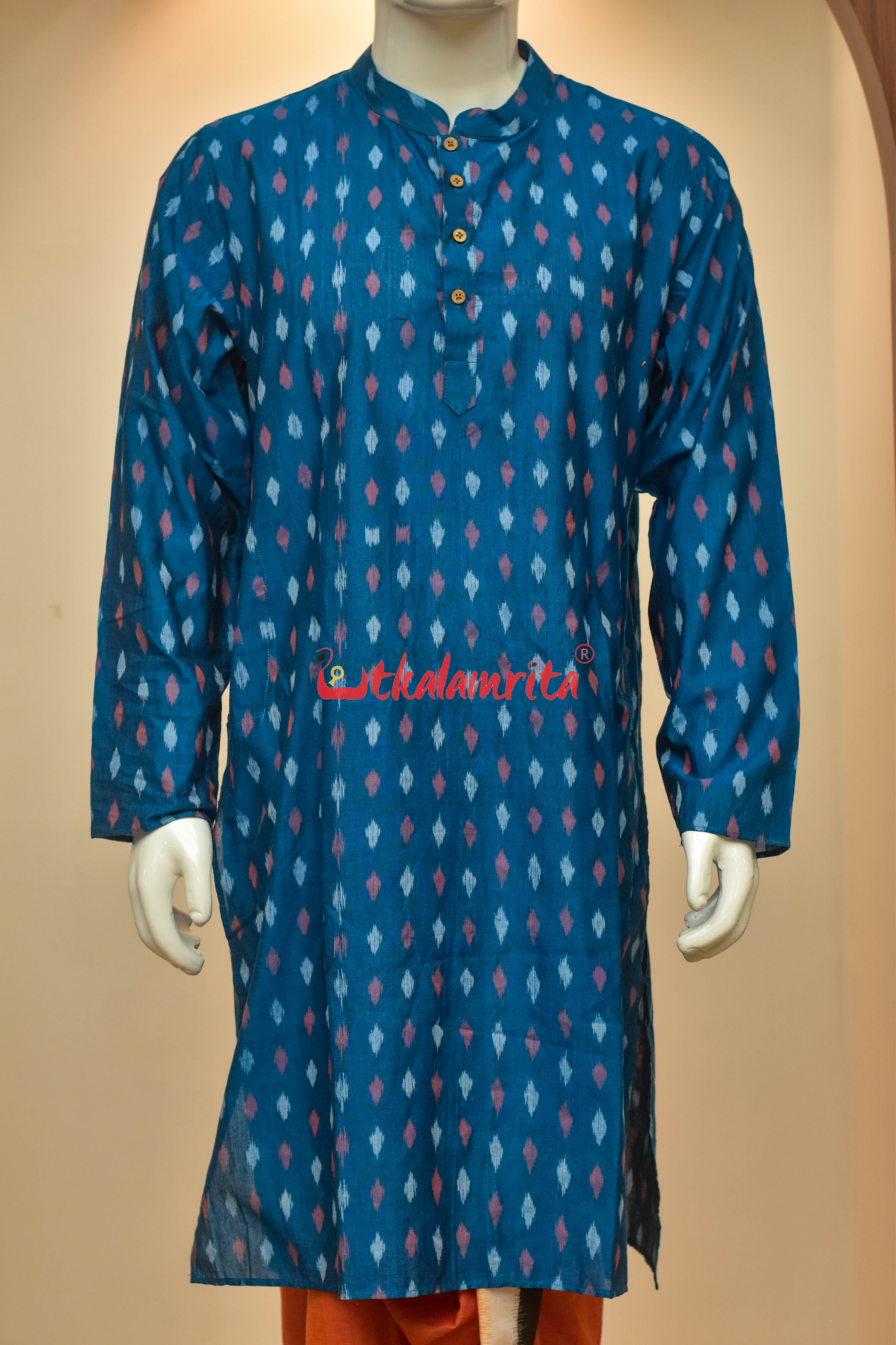 Teal Blue Dots (Men's Long Kurta)