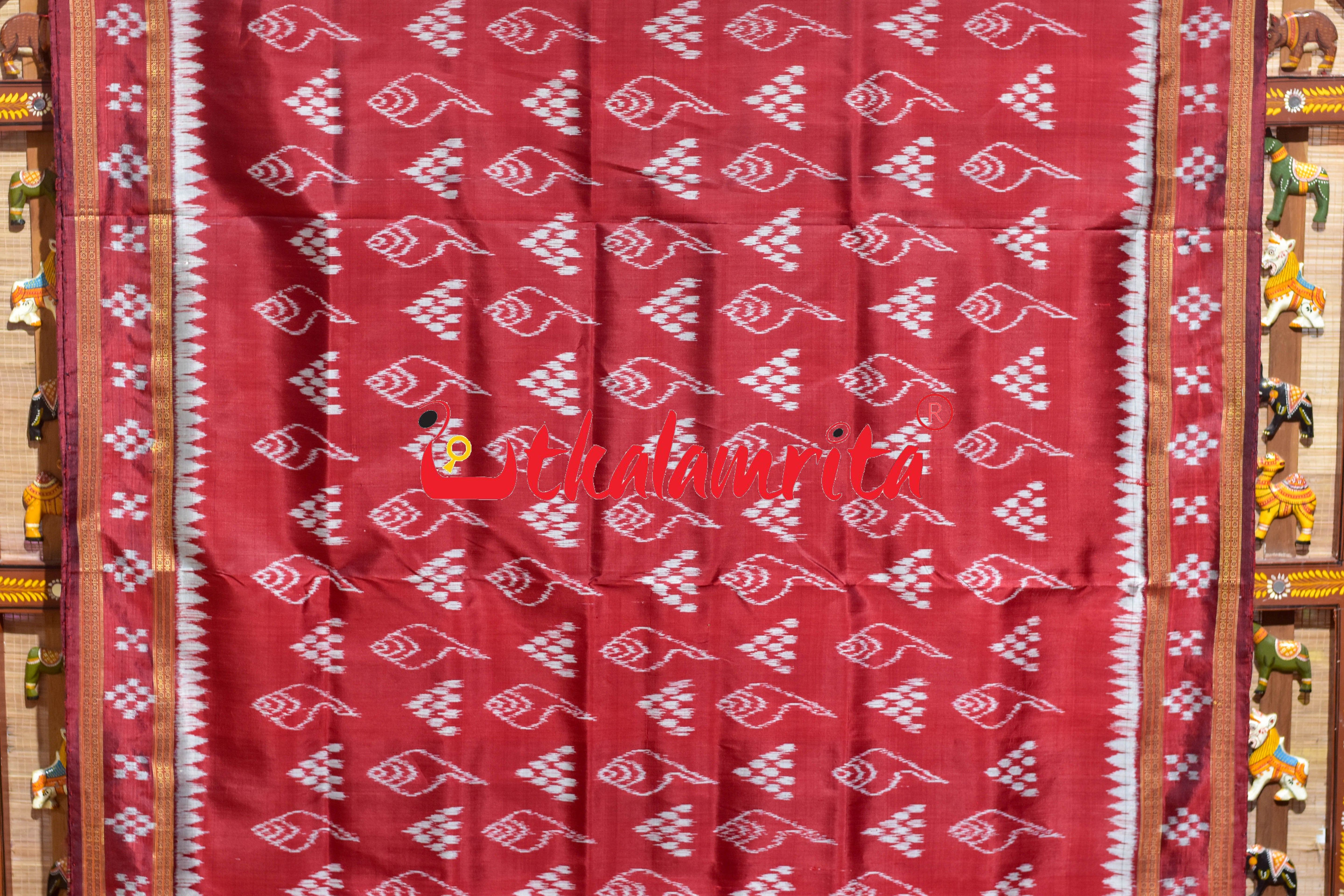 Maroon Chitta Sankha Khandua Silk Saree