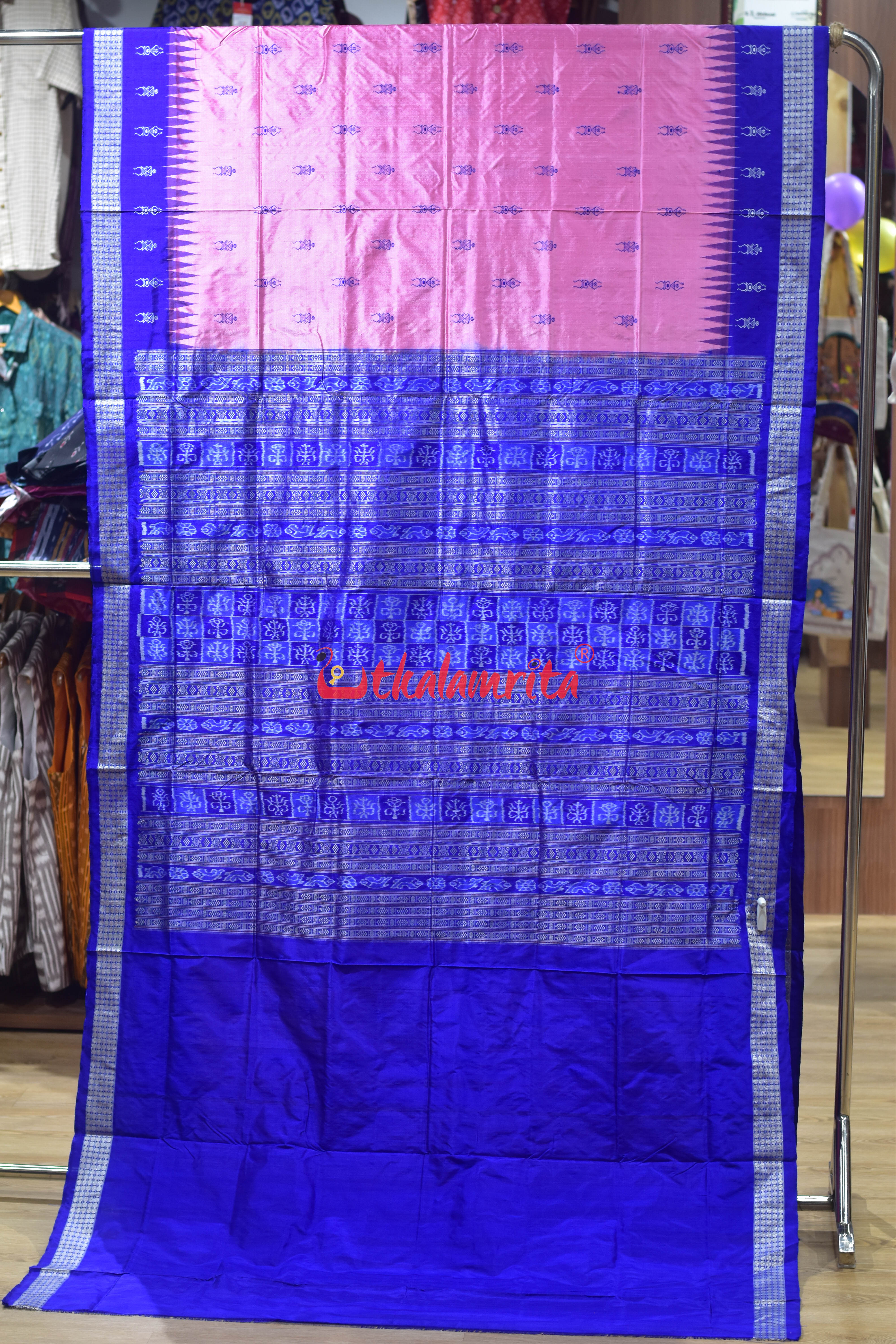 Baby Pink Tribals Bomkai Silk Saree