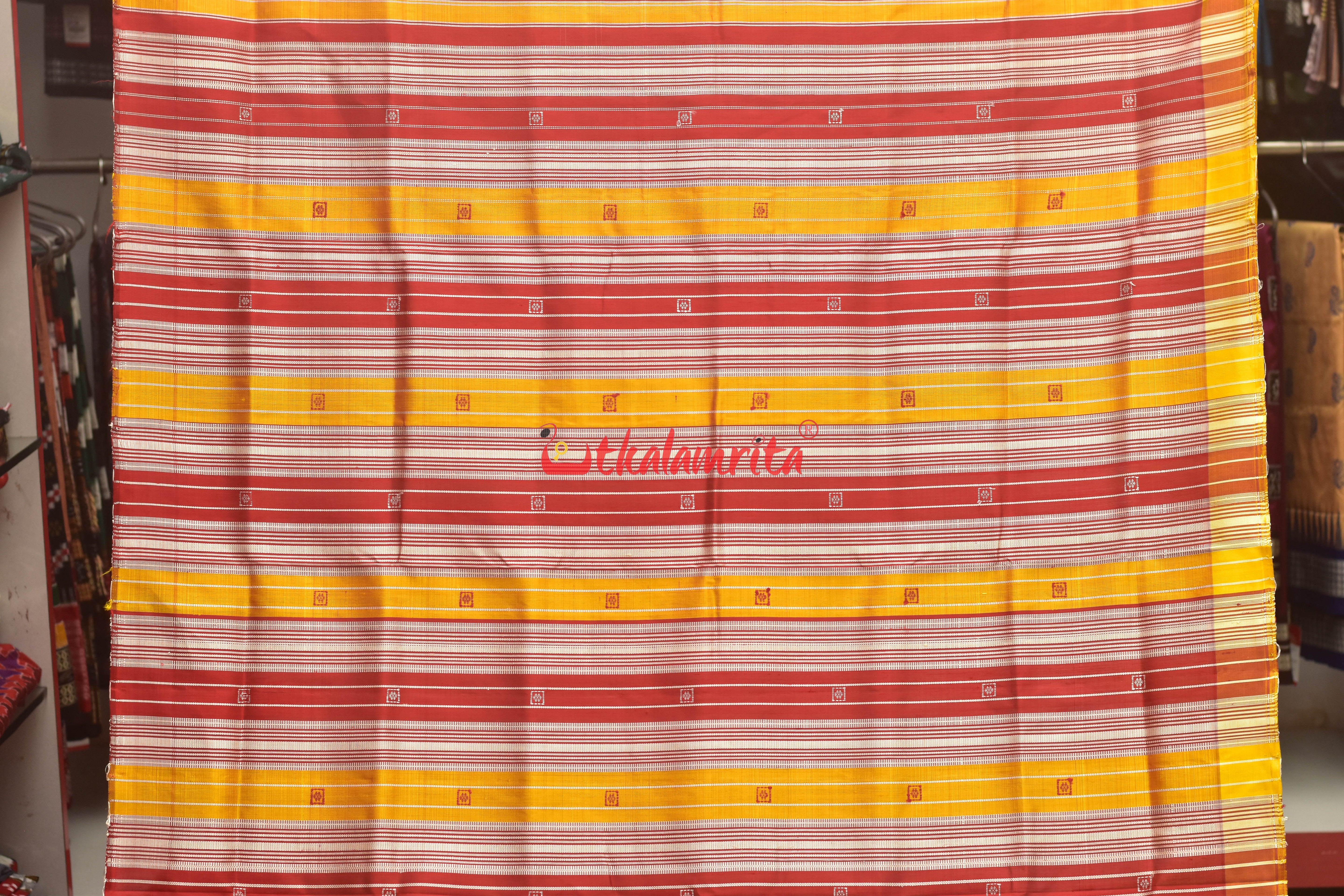 White Ganga Jamuna Yellow Red Double Anchal Berhampuri Silk Saree
