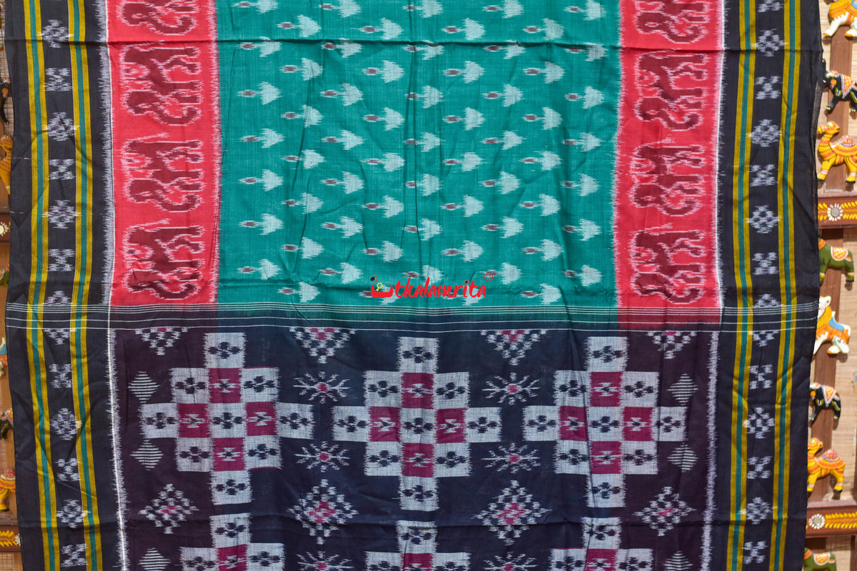Green Red Hathi Boita Khandua Cotton Saree
