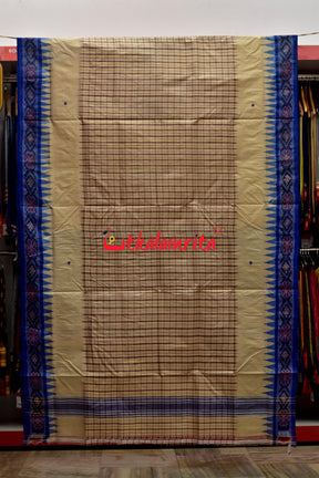 Middle Checks Maroon Blue Tussar Saree
