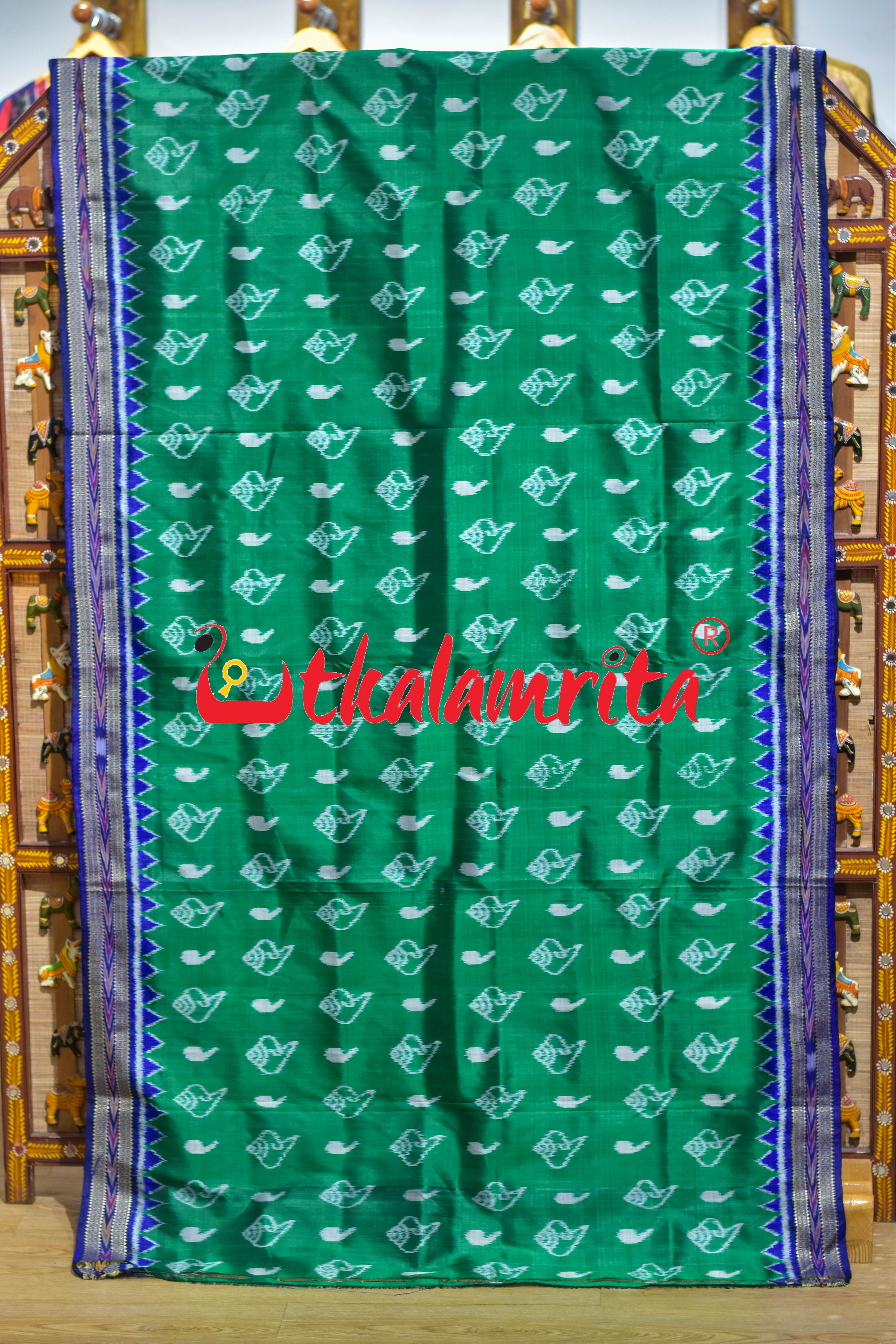 Green Blue Sankha Khandua Silk Saree