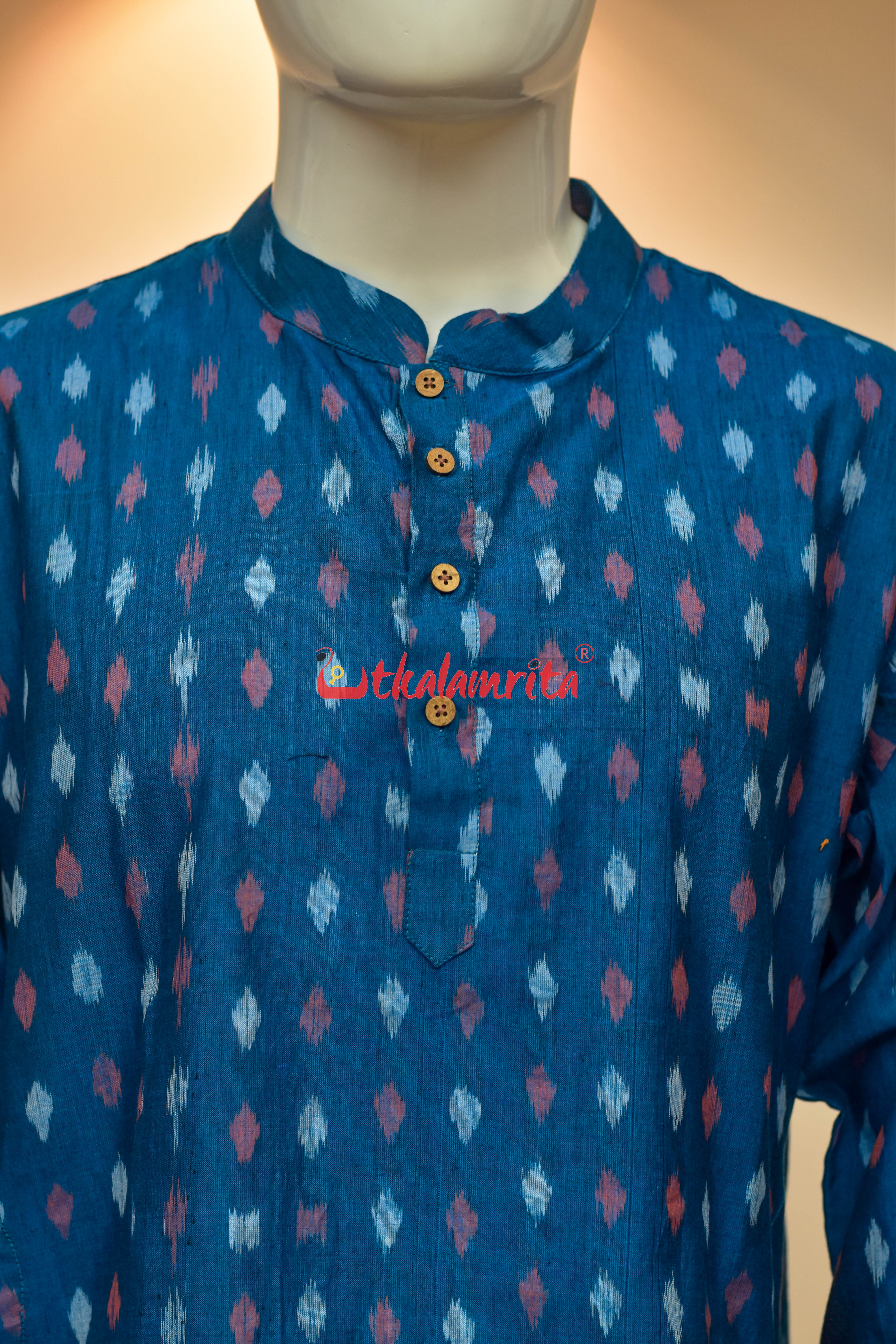 Teal Blue Dots (Men's Long Kurta)