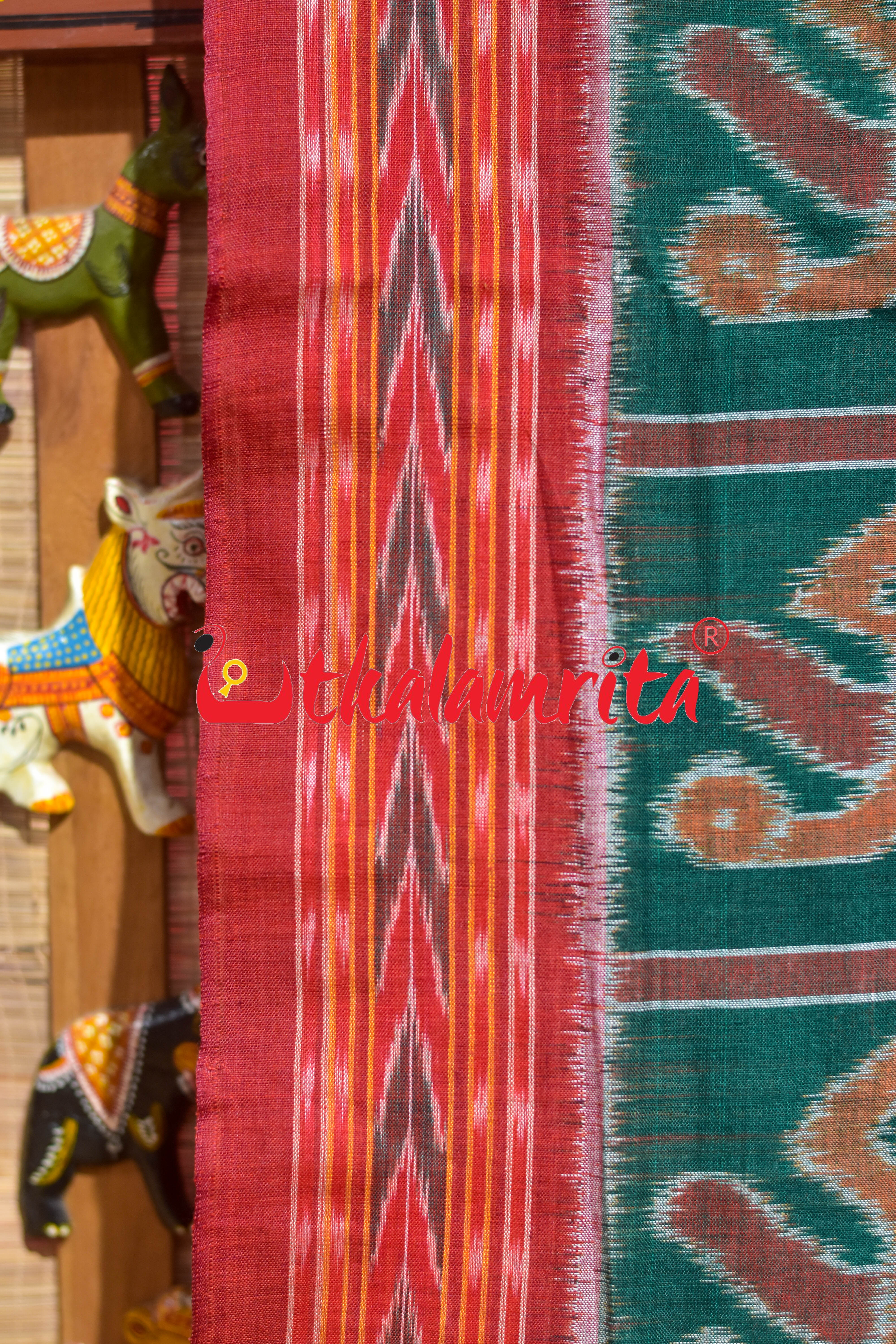 Green Red Dhanpatri Nabakothi Khandua Cotton Saree