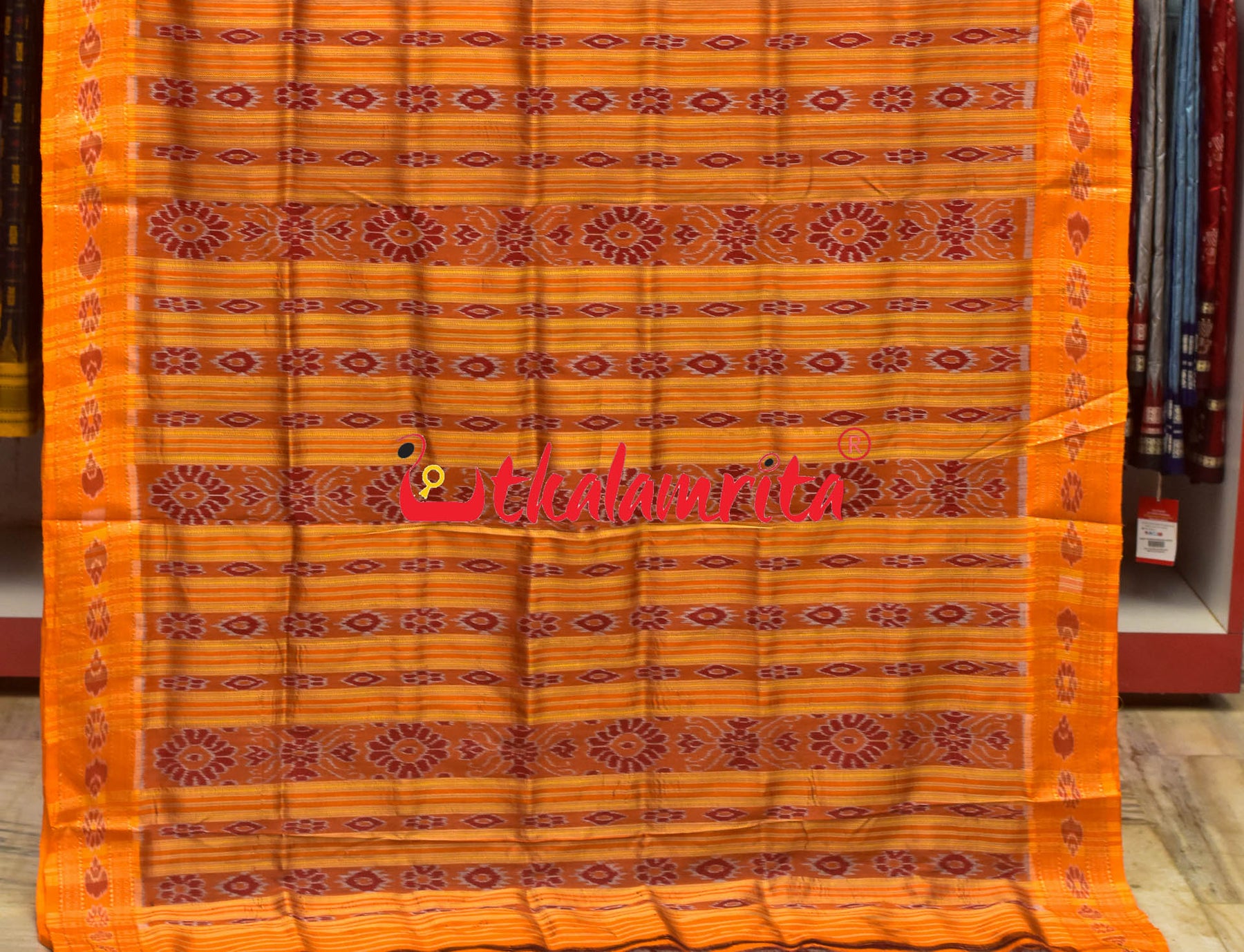 Jamun Orange Buti Khandua Silk Saree