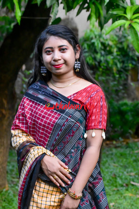 3D Thick Sachipar Cream Maroon Cotton Saree