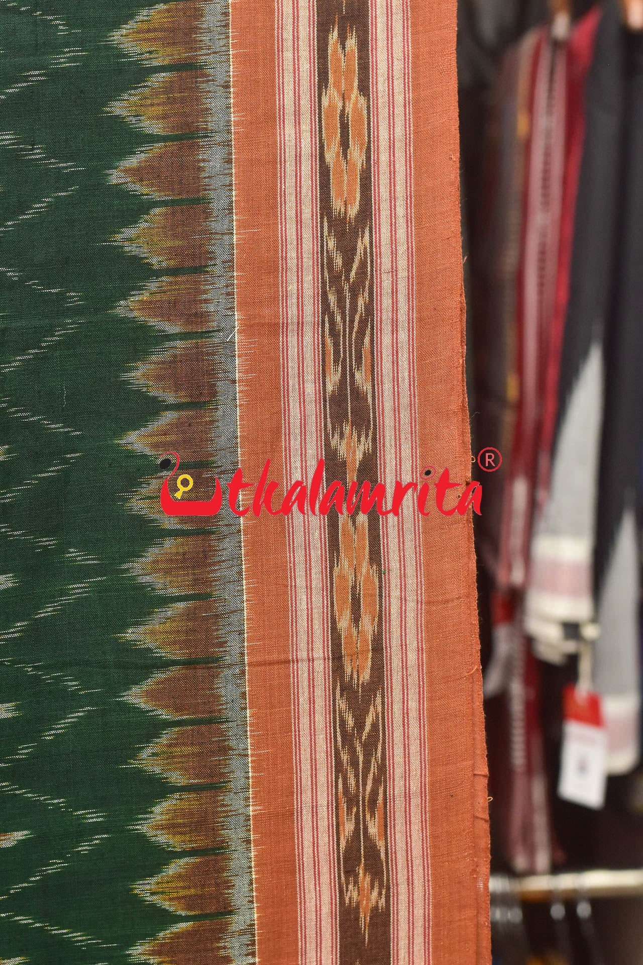 Dark Green Thikiri Phula Khandua Cotton Saree