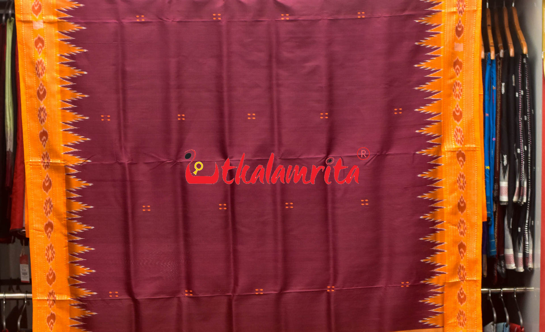 Jamun Orange Buti Khandua Silk Saree