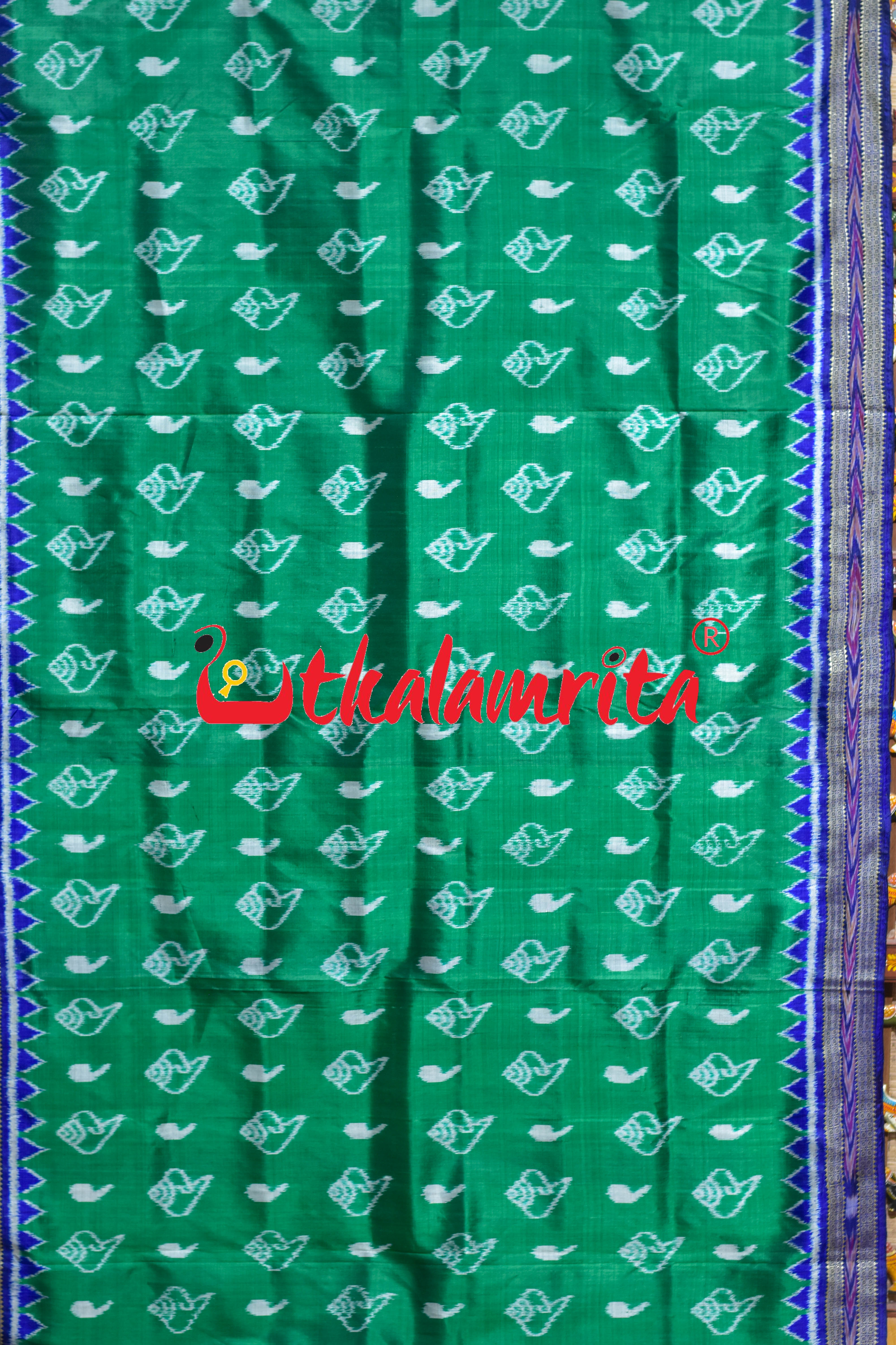 Green Blue Sankha Khandua Silk Saree