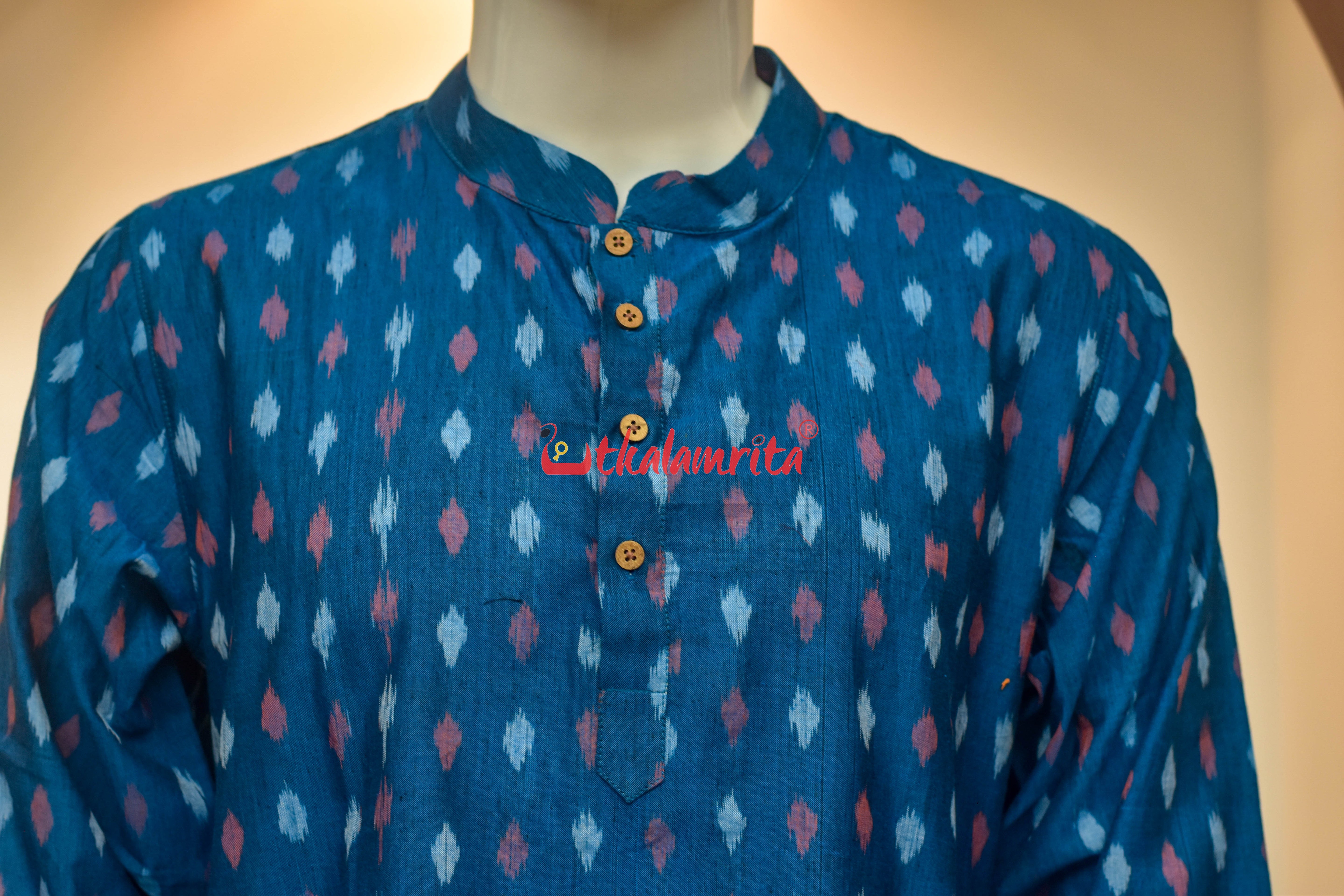 Teal Blue Dots (Men's Long Kurta)