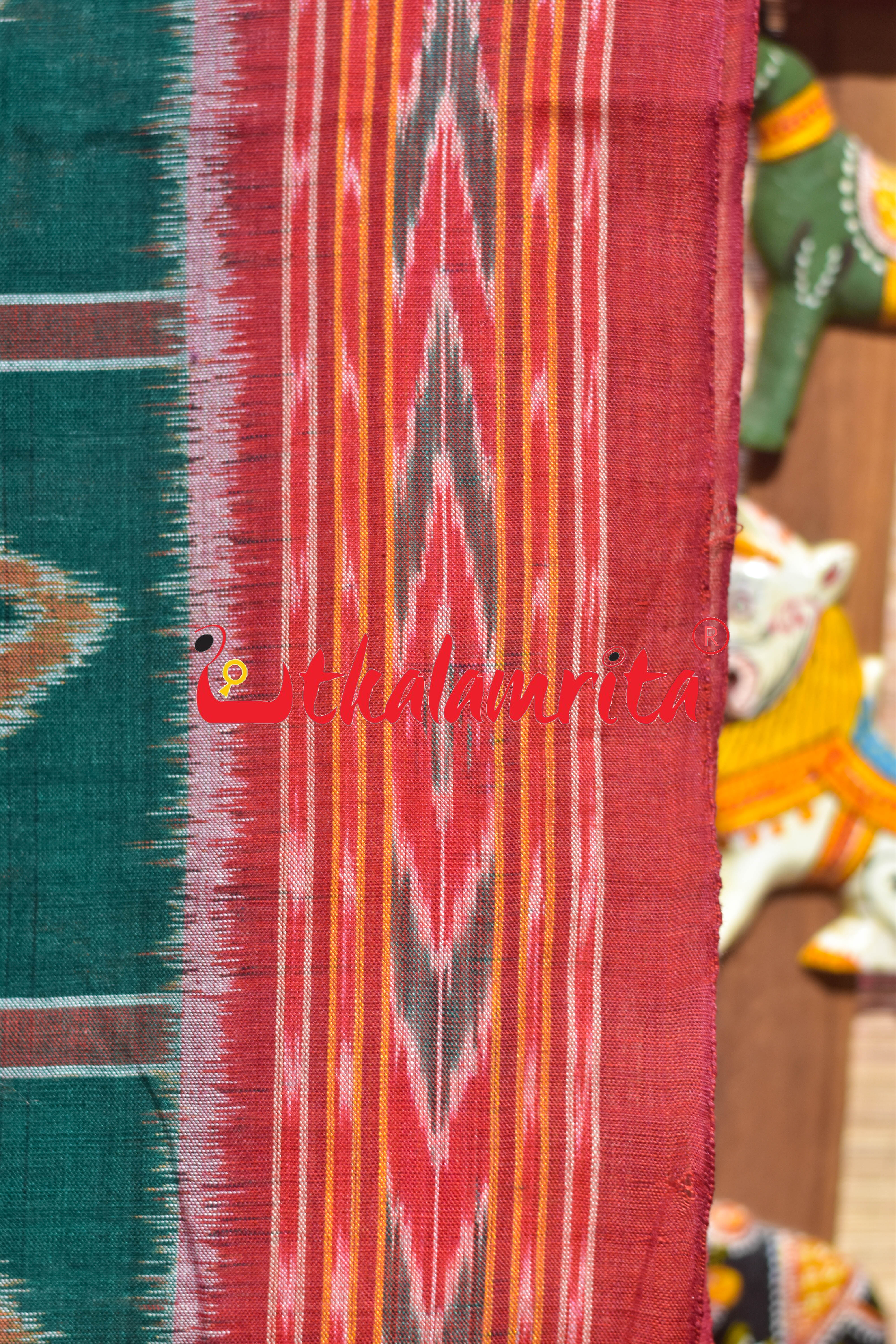 Green Red Dhanpatri Nabakothi Khandua Cotton Saree