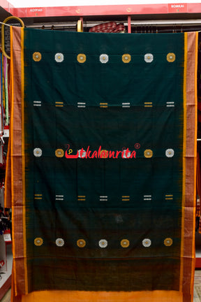 Bottle Green Yellow Padam Bomkai Cotton Saree